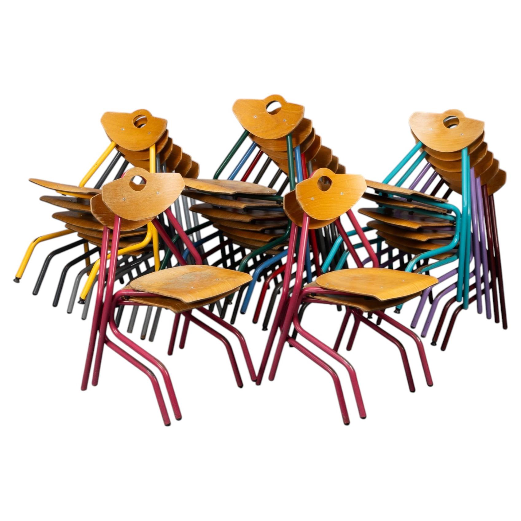 Set of 35 Multi-Coloured Stacking Tubular & Plywood Chairs by NF Mobilier France For Sale