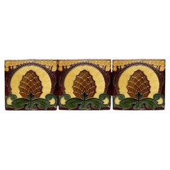 Ensemble de 35 carreaux de bordure émaillés Art Nouveau en pin de Le Glaive, 1920