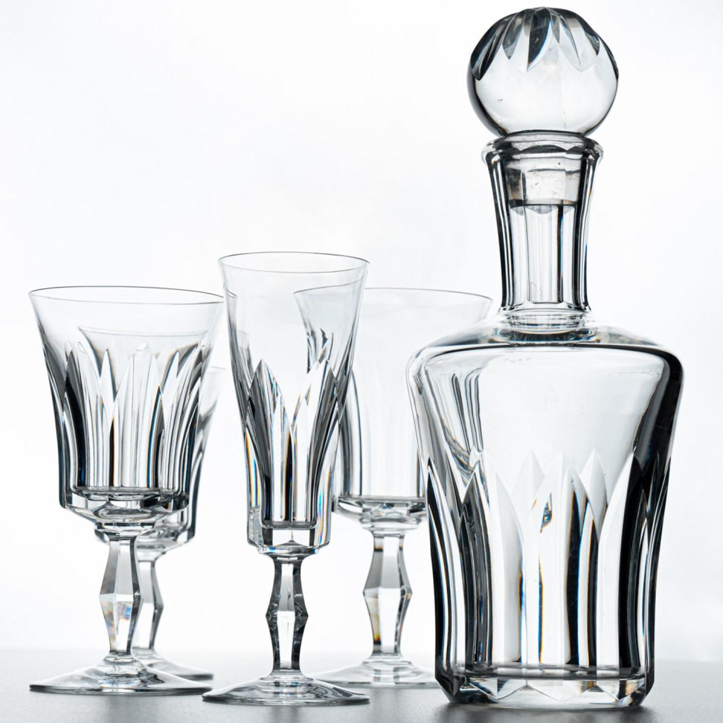 French Set of 36 Exquise Baccarat Polignac Crystal Pieces, France, 1950 For Sale