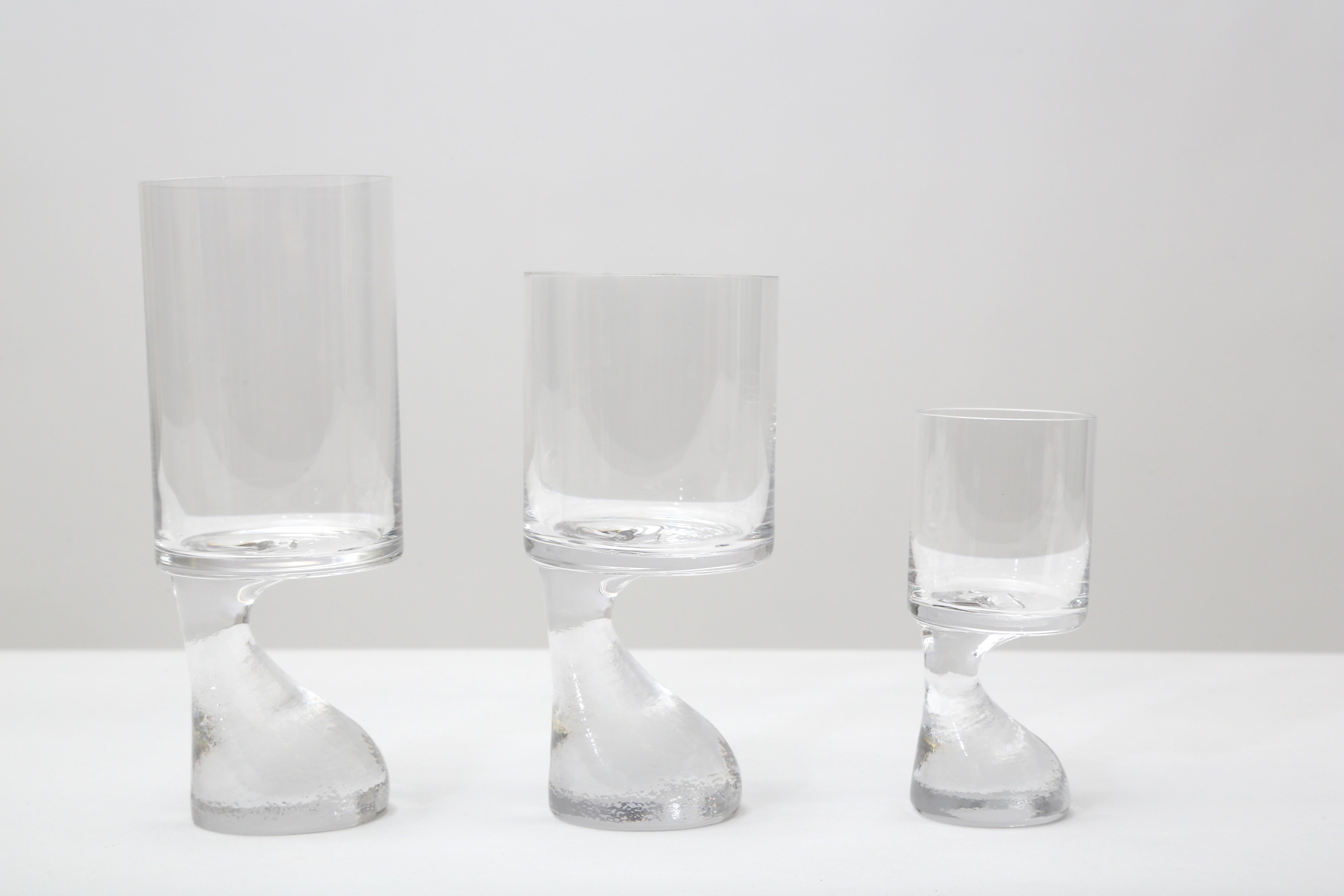 A beautiful set of 36 Joe Colombo Asimmetrico glasses .Designed by Colombo in 1964, made of
hand blown crystal glass by Riedel Austria.
3 different sizes
12 large- 6 3/4