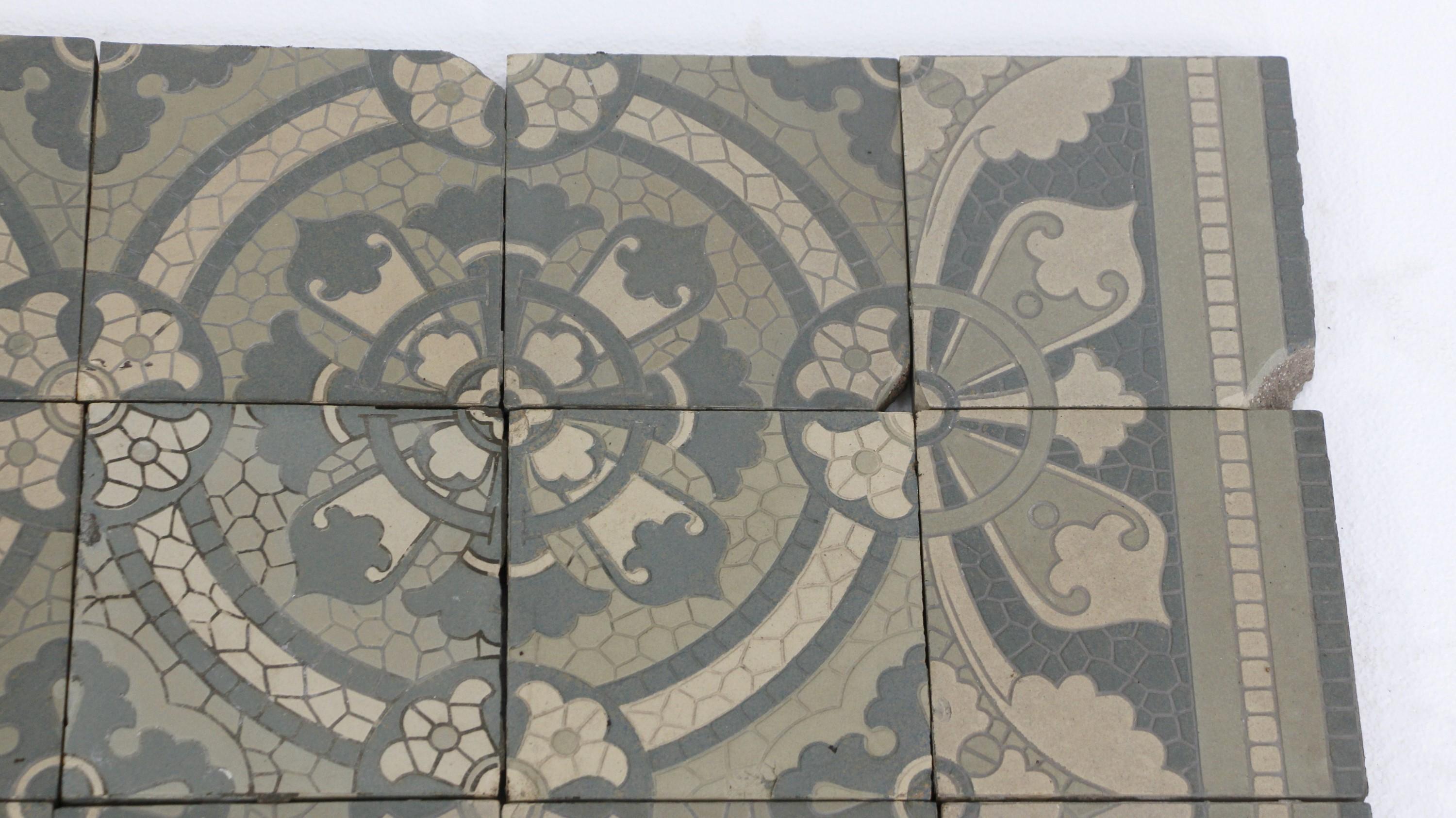 American Set of 36 Villeroy & Boch Encaustic Tiles, 1900s W/ Earth Tone Colors