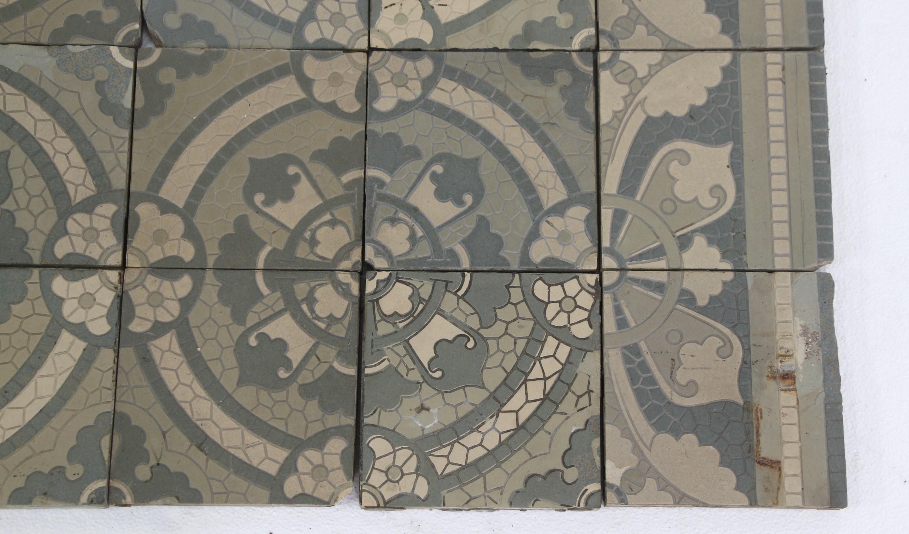 20th Century Set of 36 Villeroy & Boch Encaustic Tiles, 1900s W/ Earth Tone Colors