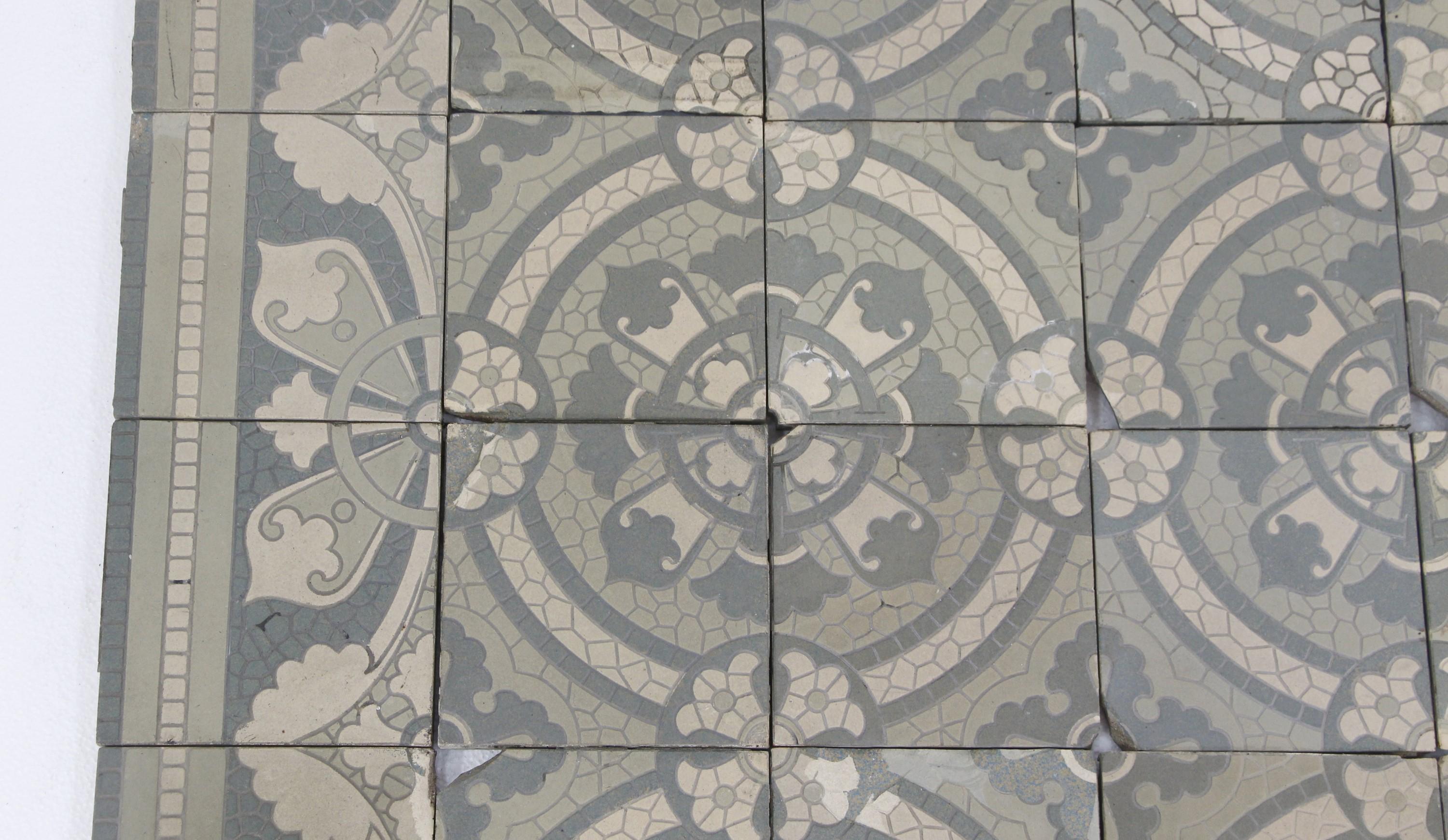 Ceramic Set of 36 Villeroy & Boch Encaustic Tiles, 1900s W/ Earth Tone Colors
