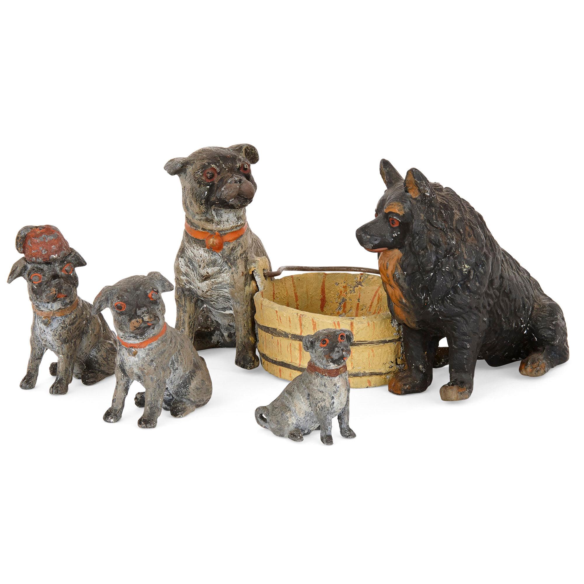Hand-Painted Set of 38 Viennese Bronze Dogs of Various Sizes and Finishes For Sale
