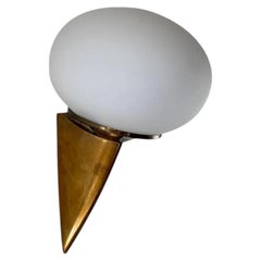 Set of 3"Lancia" Wall Sconces in Brass and Opaline Glass by Stilux Milano, 1960s