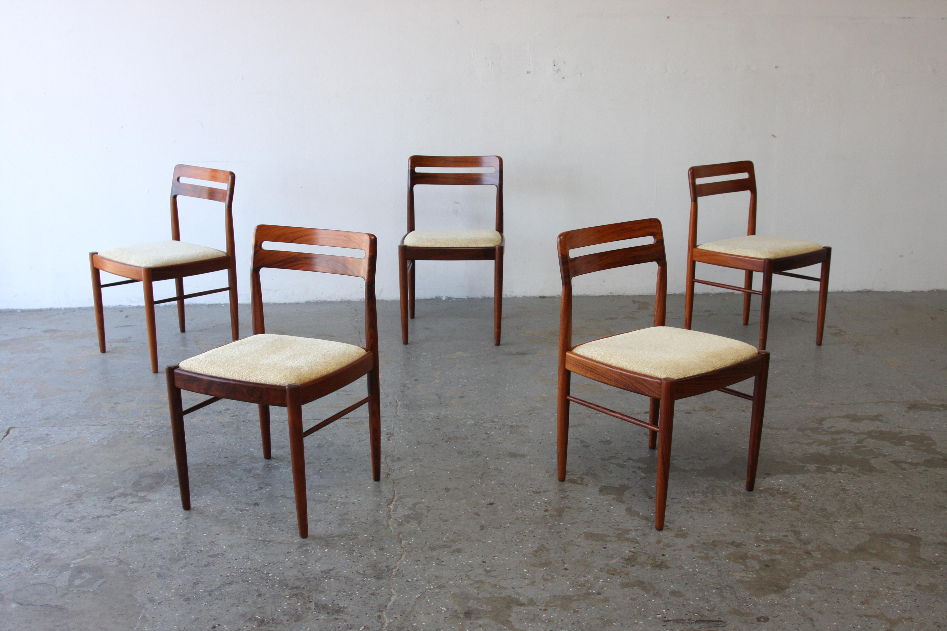 Mid-Century Modern Set of 4 +1 (5) Danish Modern Rosewood Dining Chairs by H.W. Klein for Bramin For Sale
