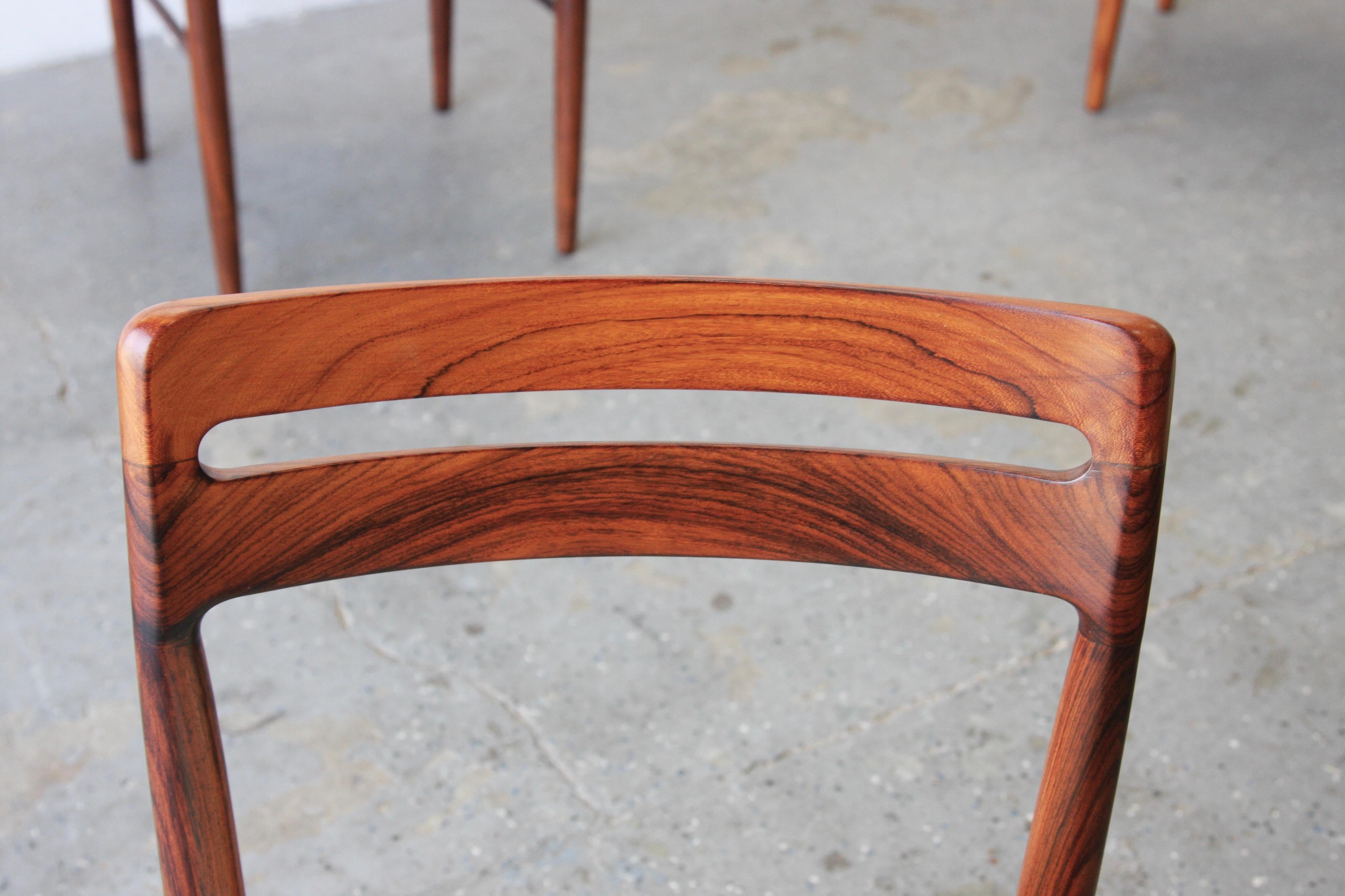 Set of 4 +1 (5) Danish Modern Rosewood Dining Chairs by H.W. Klein for Bramin For Sale 2