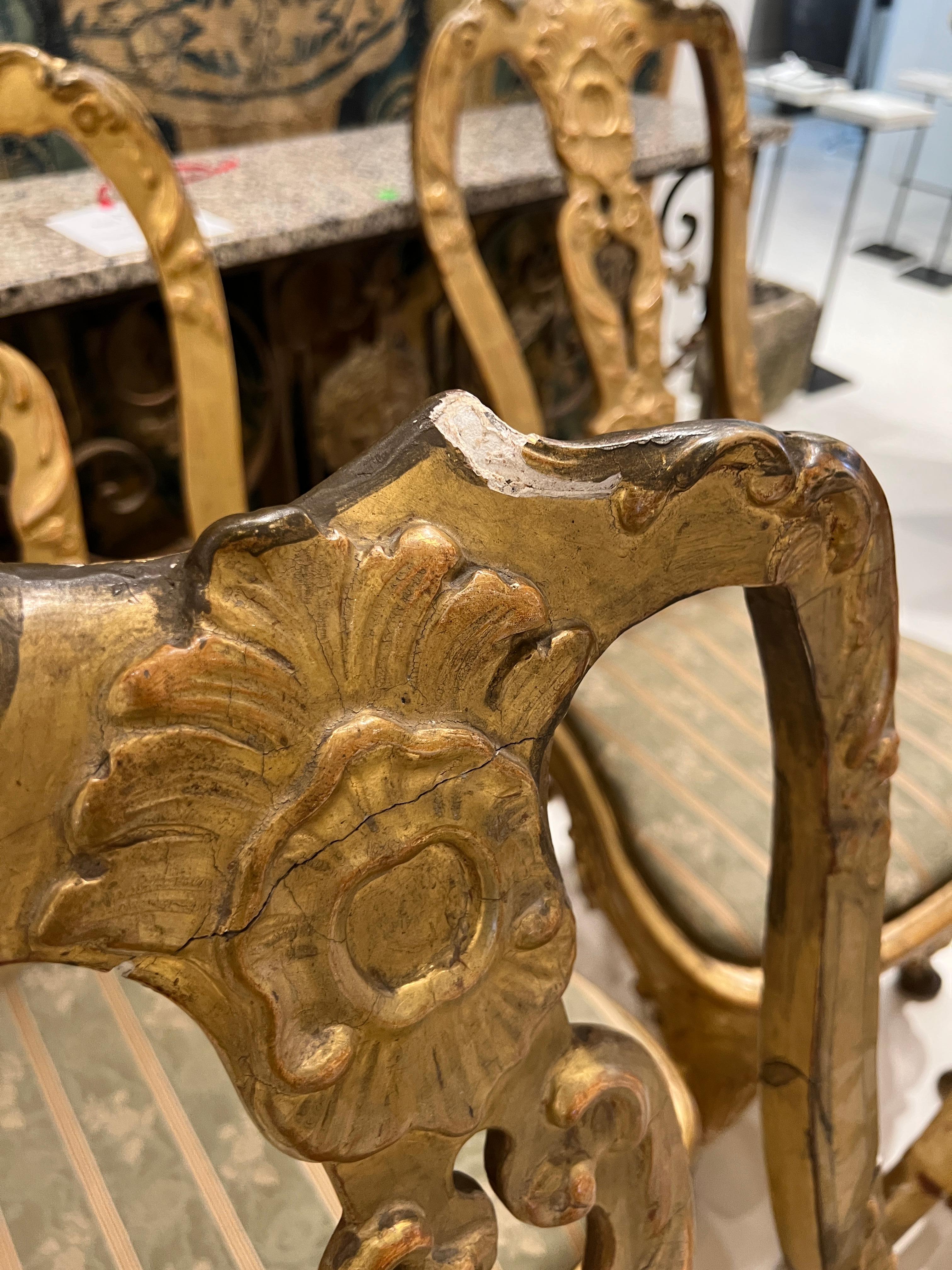 Set of 4 18thc Italian Dore Chairs from Lucca In Fair Condition For Sale In New Orleans, LA