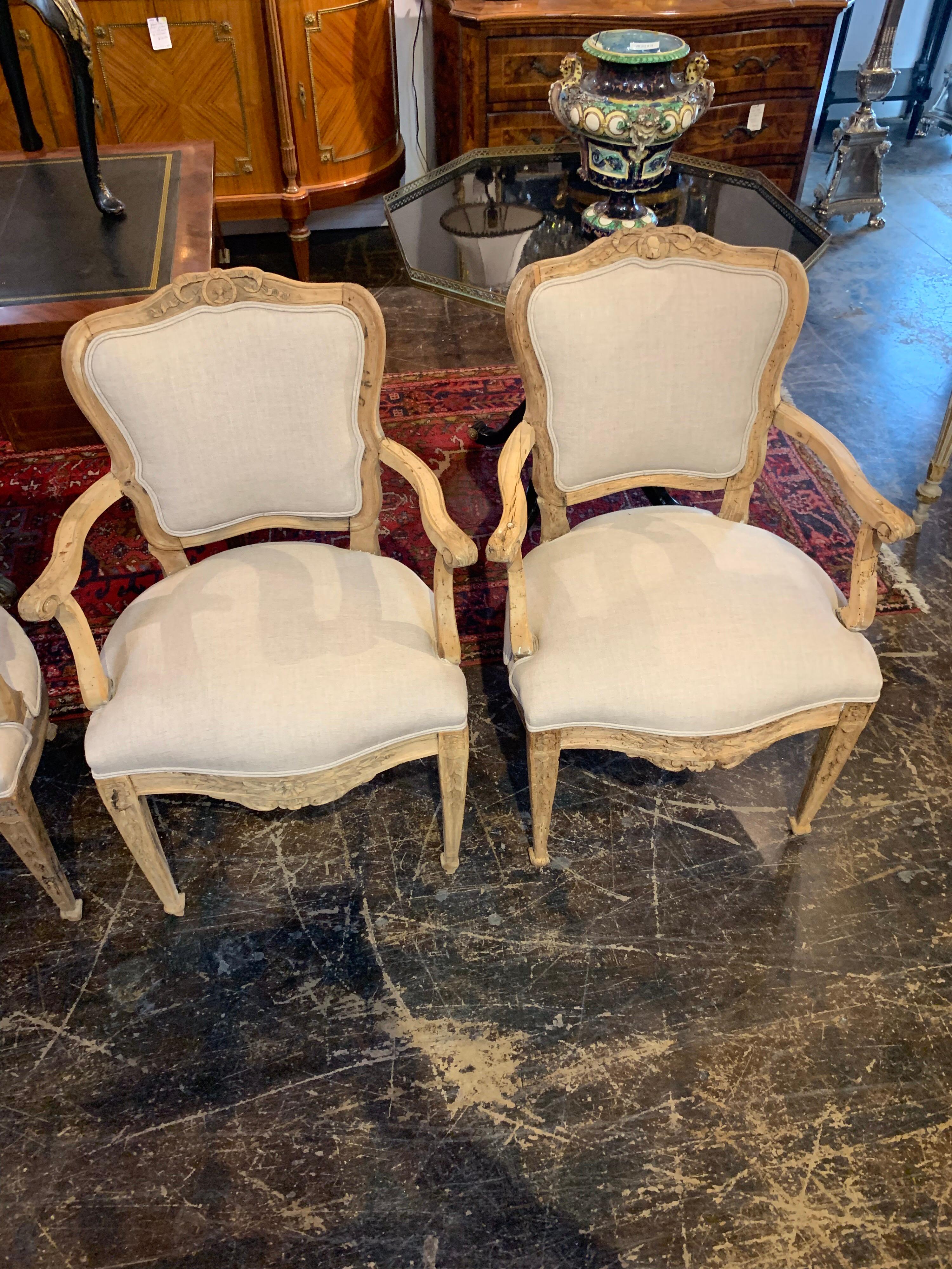 Set of 4 18th Century French Armchairs Made of Bleached Walnut 4