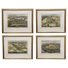 Set of 4 18th-Century Kip & Knyff Hand-Colored Country House Engravings - Framed