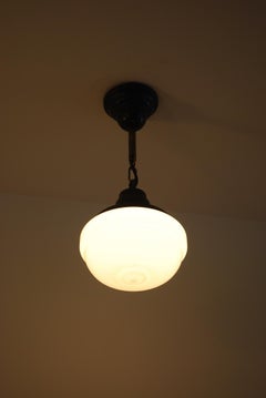 Set of 2 1920 Ebony of Brass Milk Glass Pendant Lights