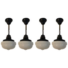 Set of 2 1920 Ebony of Brass Milk Glass Pendant Lights