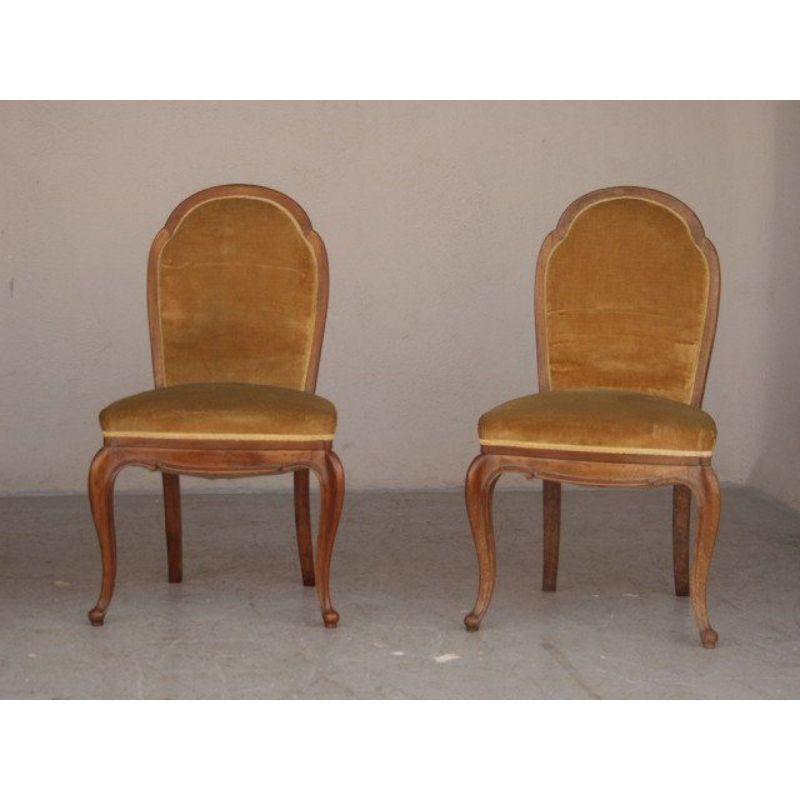 20th Century Set of 4 1920 Yellow Velvet Chairs For Sale