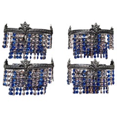 Set of 4 1920s Austrian Sapphire and Pale Pink Cut Crystal Sconces attrib. Palwa