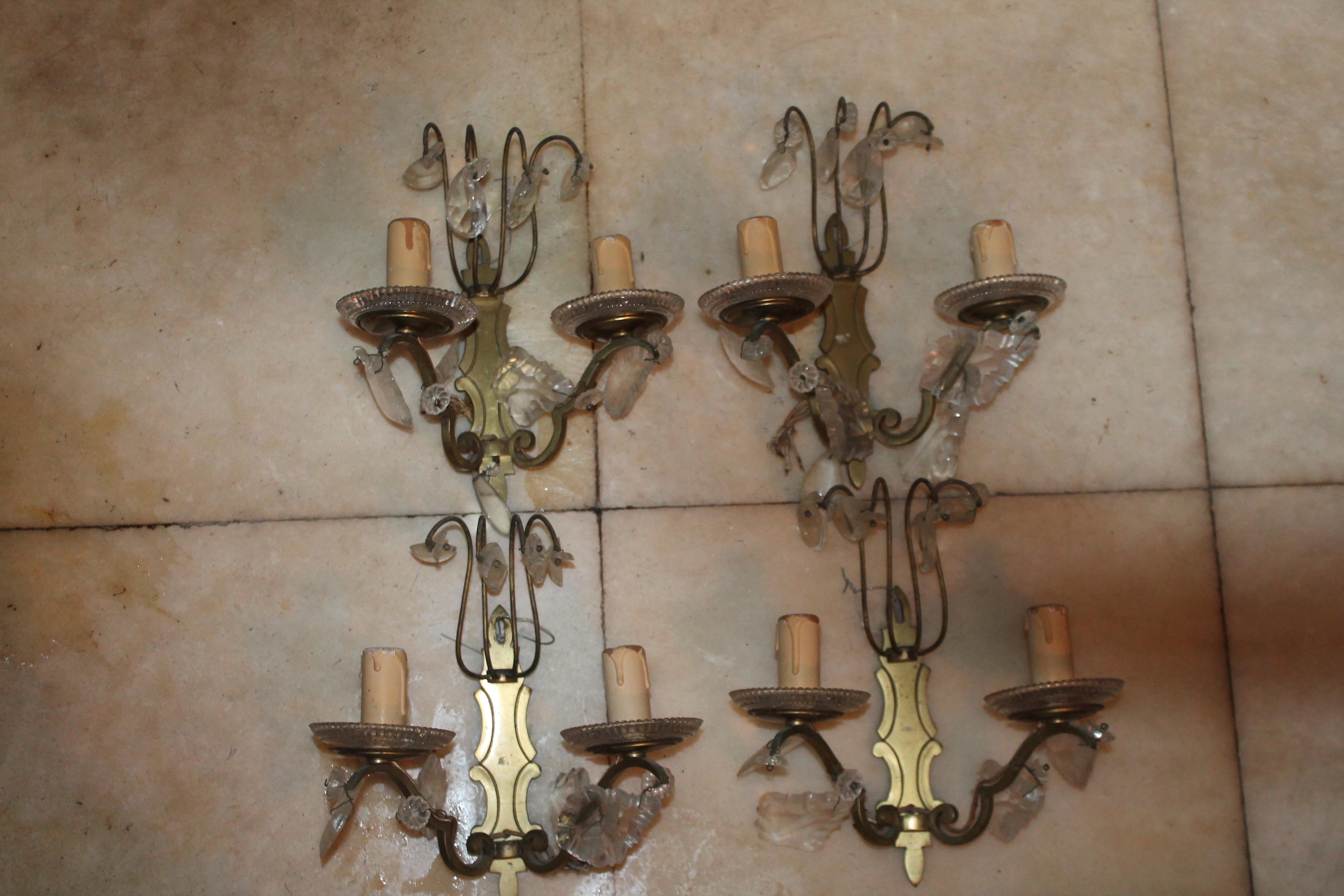 Set of 4 1920's French Louis XV style Bronze Sconces  In Good Condition For Sale In Opa Locka, FL