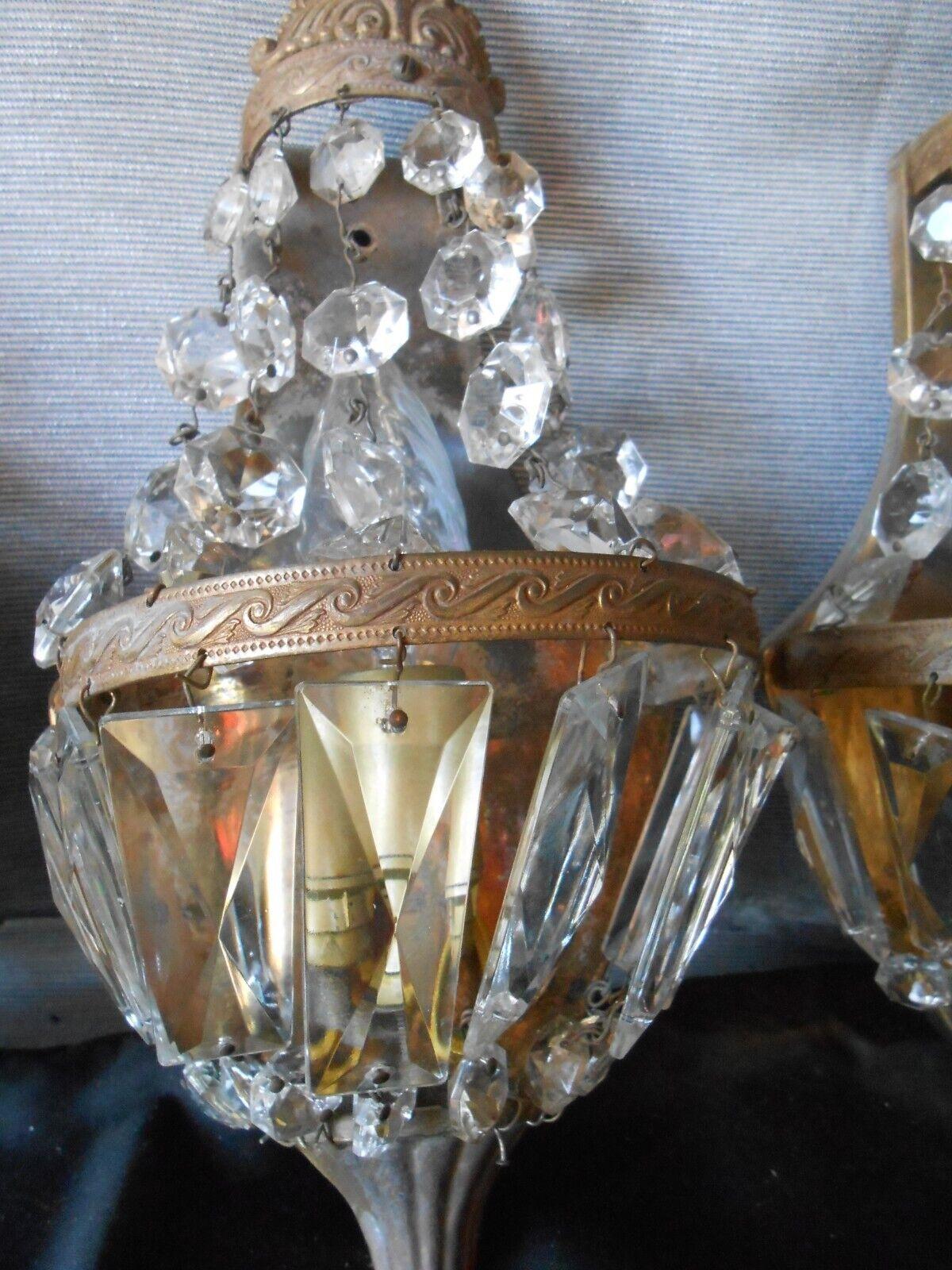 Set of 4 1940's French Empire style Bronze / Glass Bag/ Tent Wall Sconces For Sale 6
