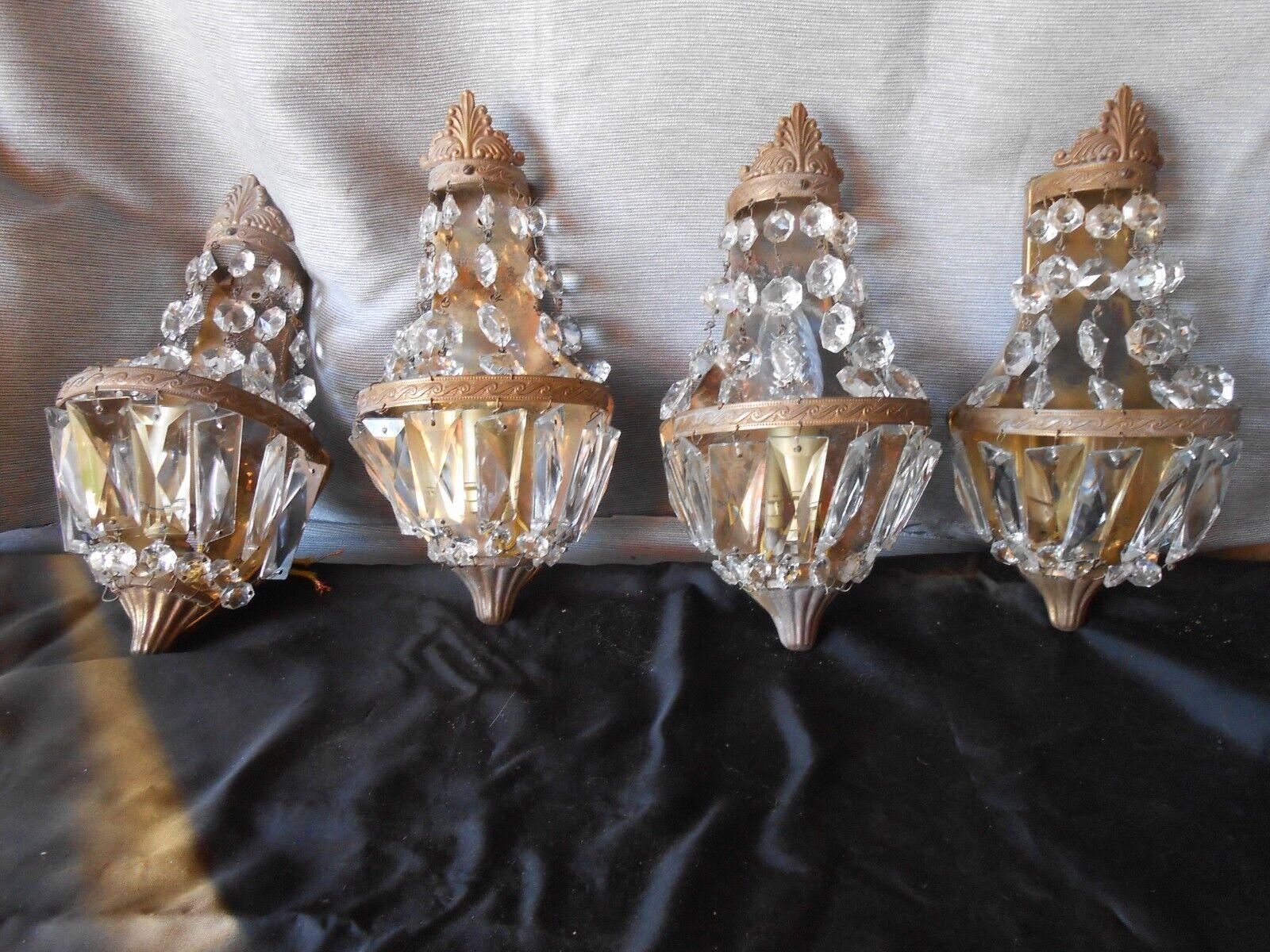 Set of 4 1940's French Empire style Bronze / Glass Bag/ Tent Wall Sconces For Sale 10