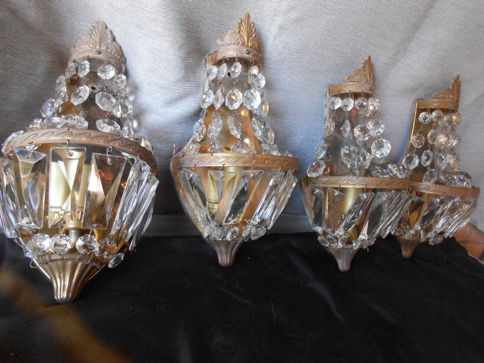 Set of 4 French Empire Bronze/ Glass Wall Sconces. Bag and tent form. 