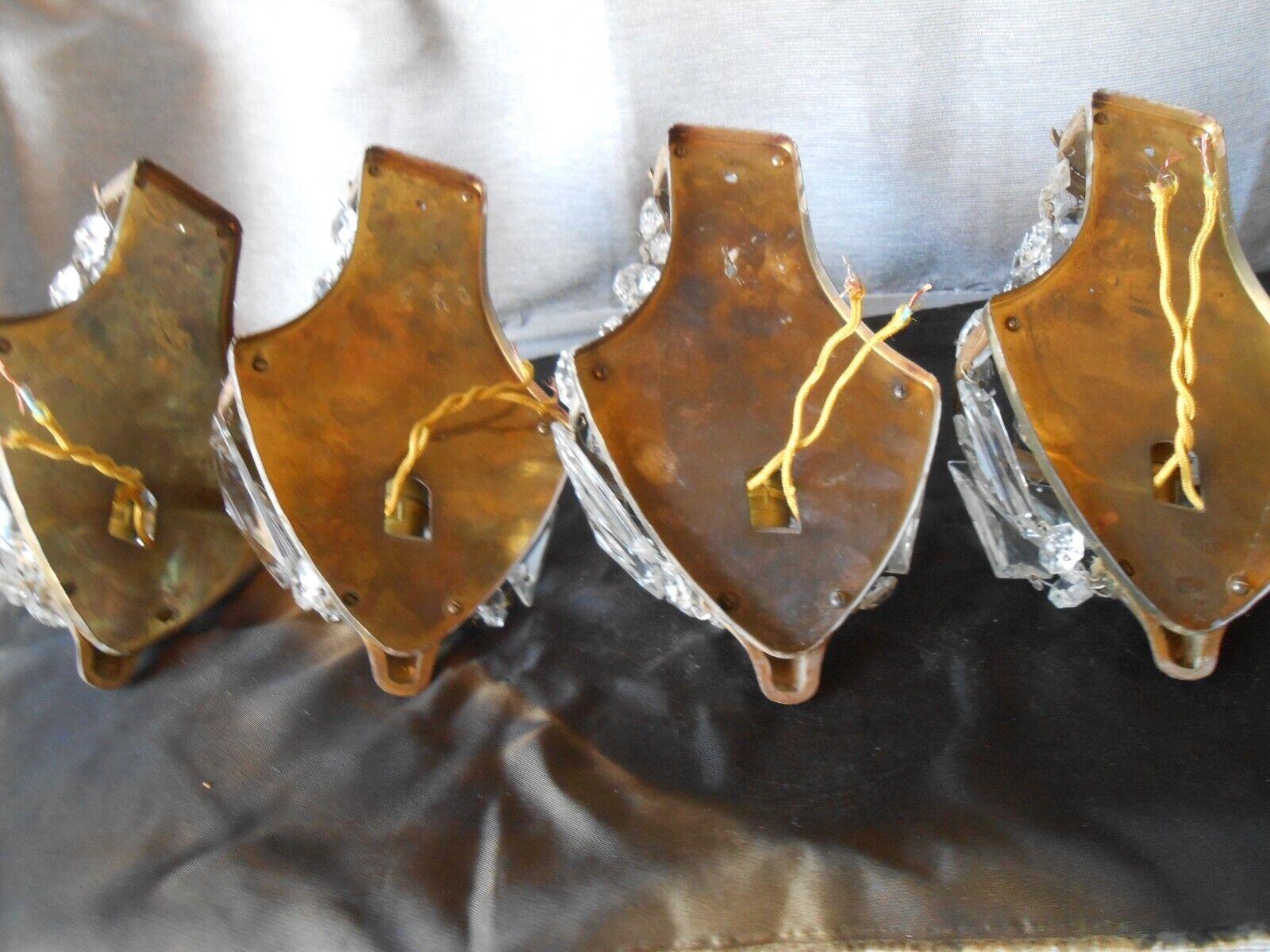Mid-20th Century Set of 4 1940's French Empire style Bronze / Glass Bag/ Tent Wall Sconces For Sale