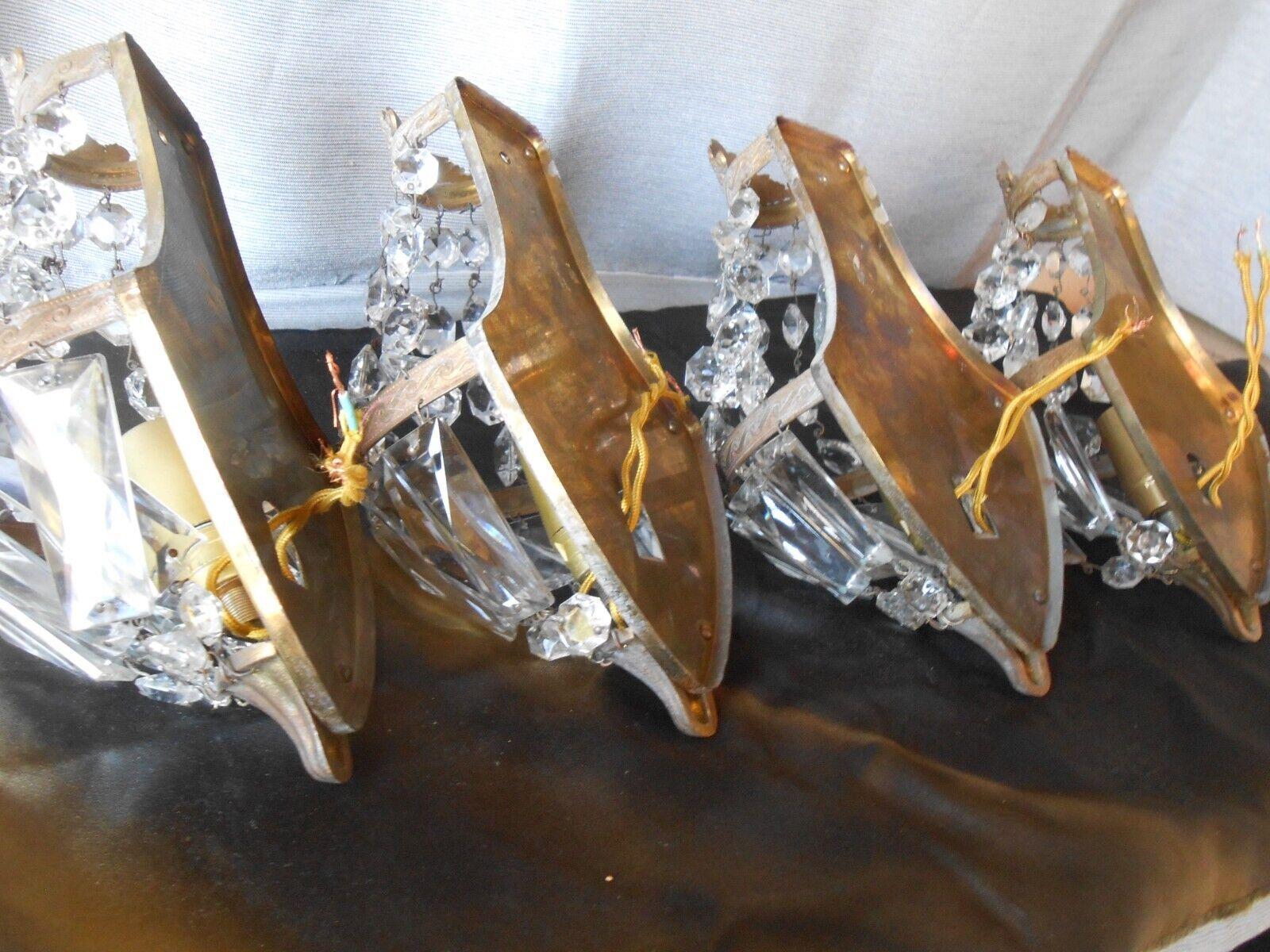 Set of 4 1940's French Empire style Bronze / Glass Bag/ Tent Wall Sconces For Sale 1