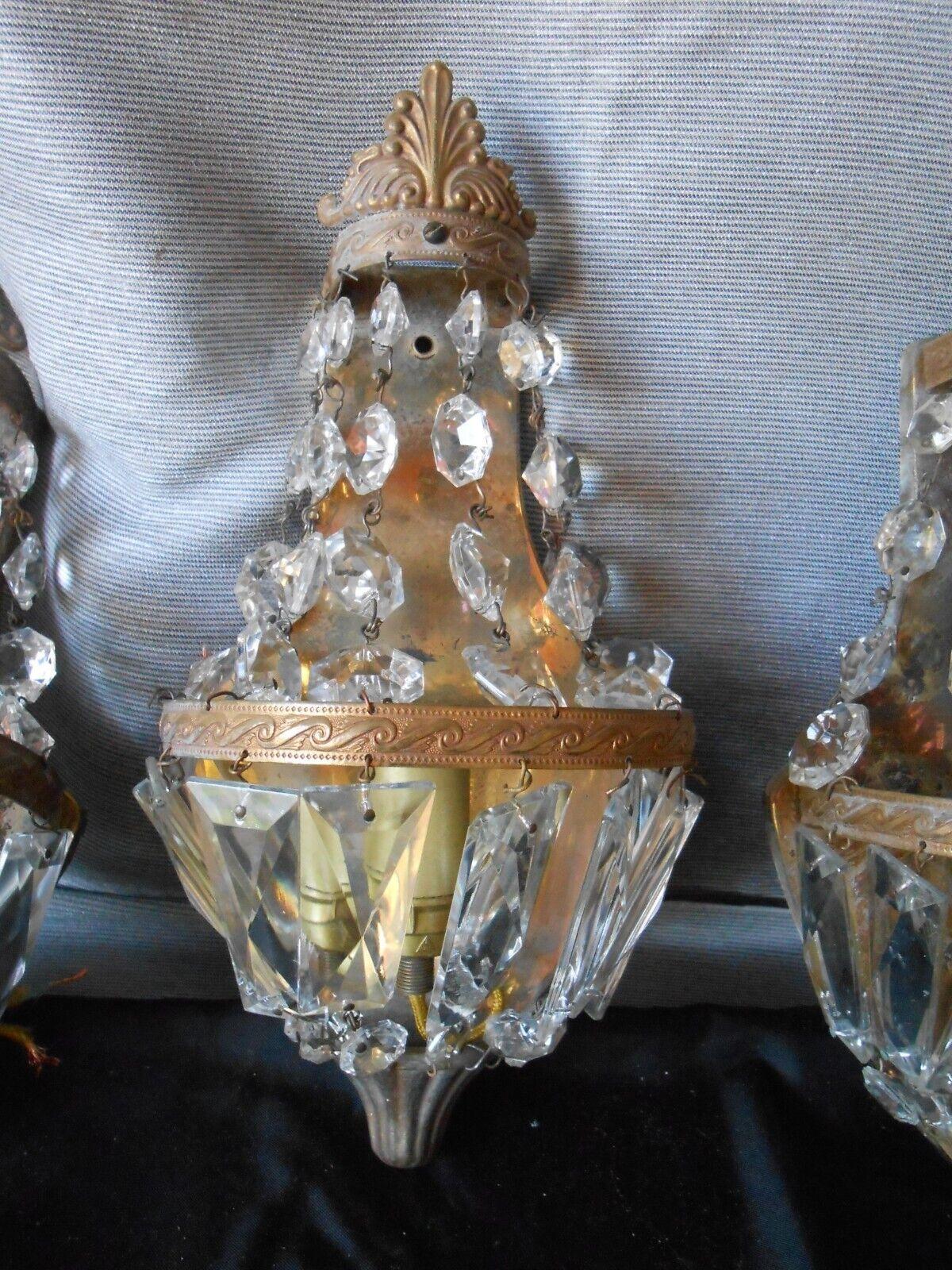 Set of 4 1940's French Empire style Bronze / Glass Bag/ Tent Wall Sconces For Sale 5