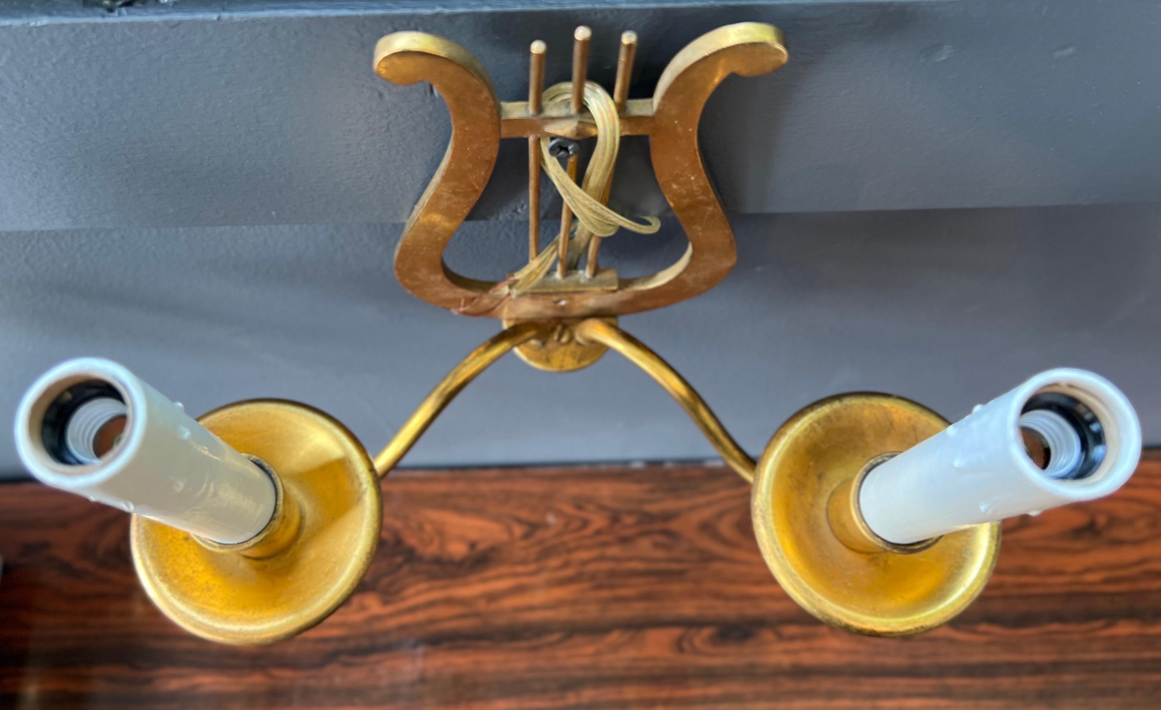20th Century Set of 4 1940's French gilt metal candle sconces with wooden faux candles For Sale