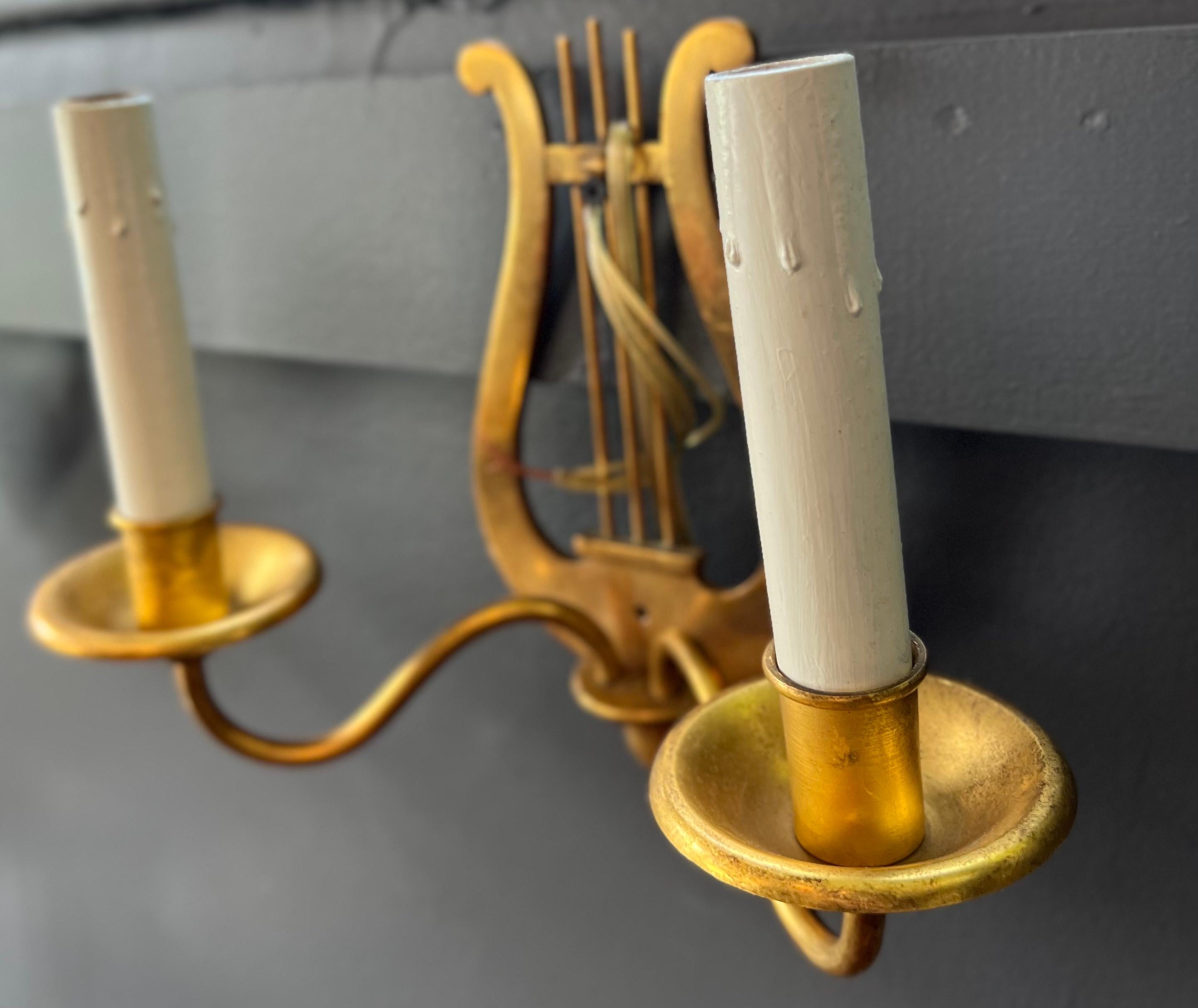 Set of 4 1940's French gilt metal candle sconces with wooden faux candles For Sale 3