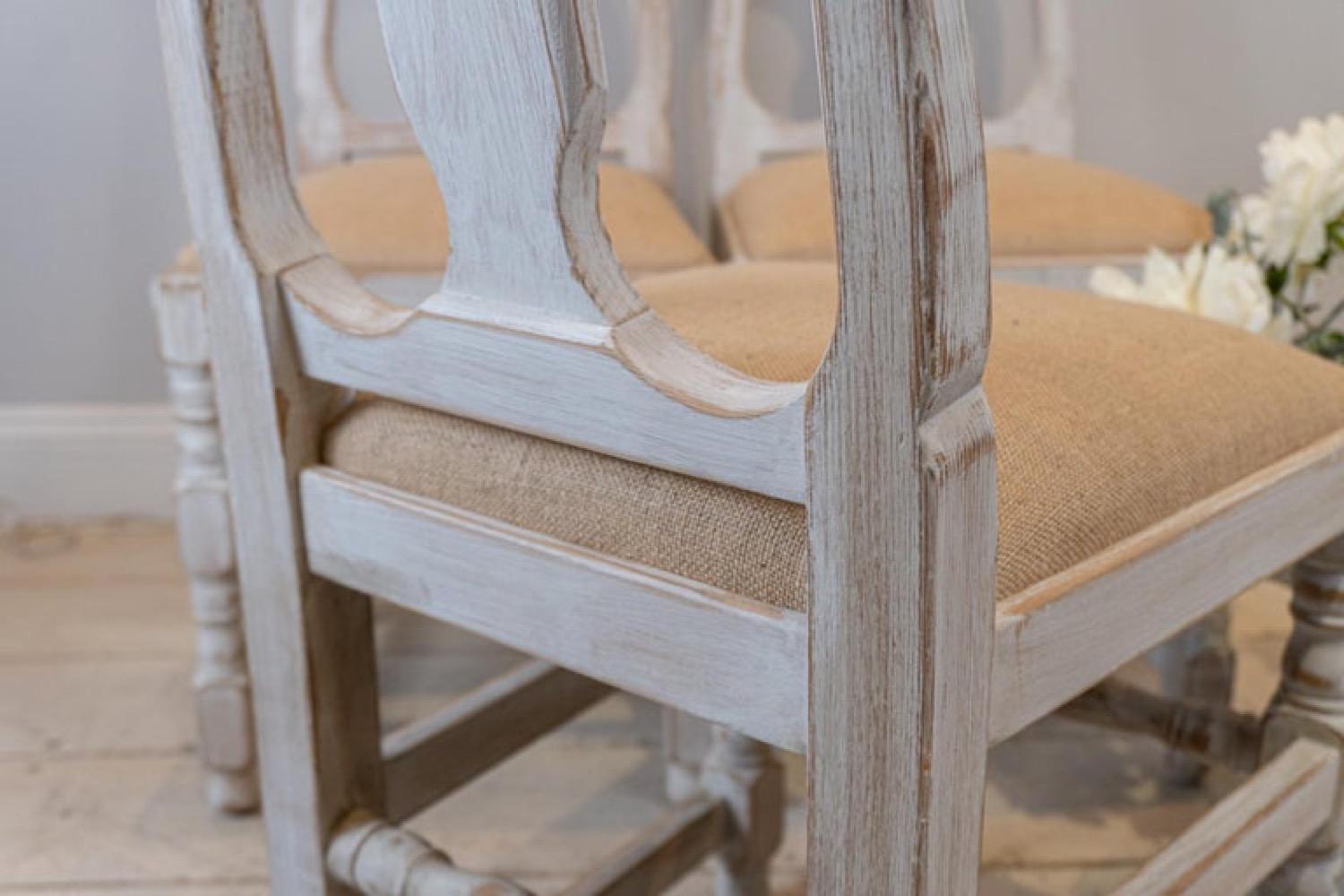 Set of 4 1940s Swedish Country Style High Backed White-Washed Folk Chairs In Good Condition In London, GB