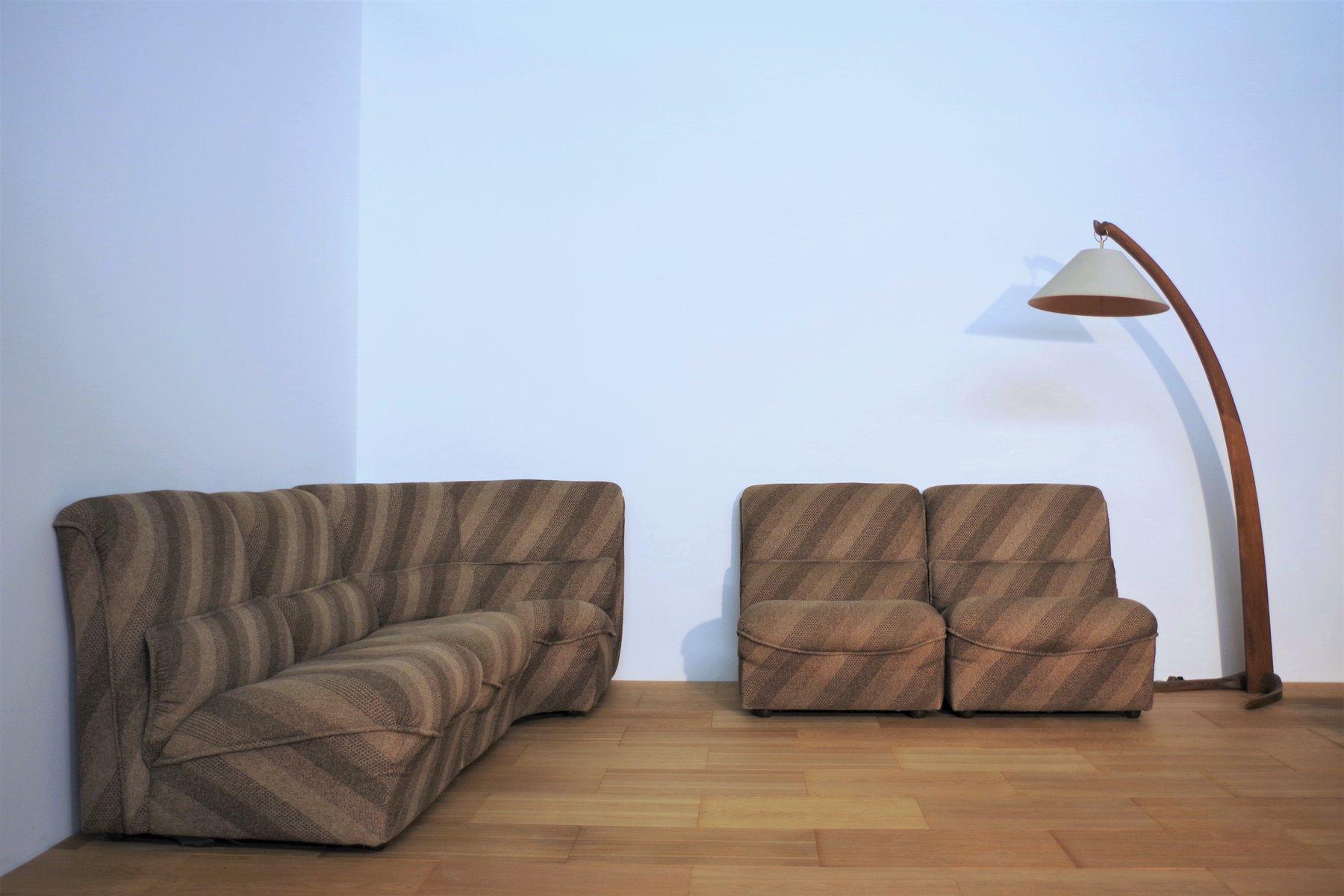 Italian Set of 4 1950s Armchairs with Corner Element in Striped Fabric - Mid-Century El For Sale