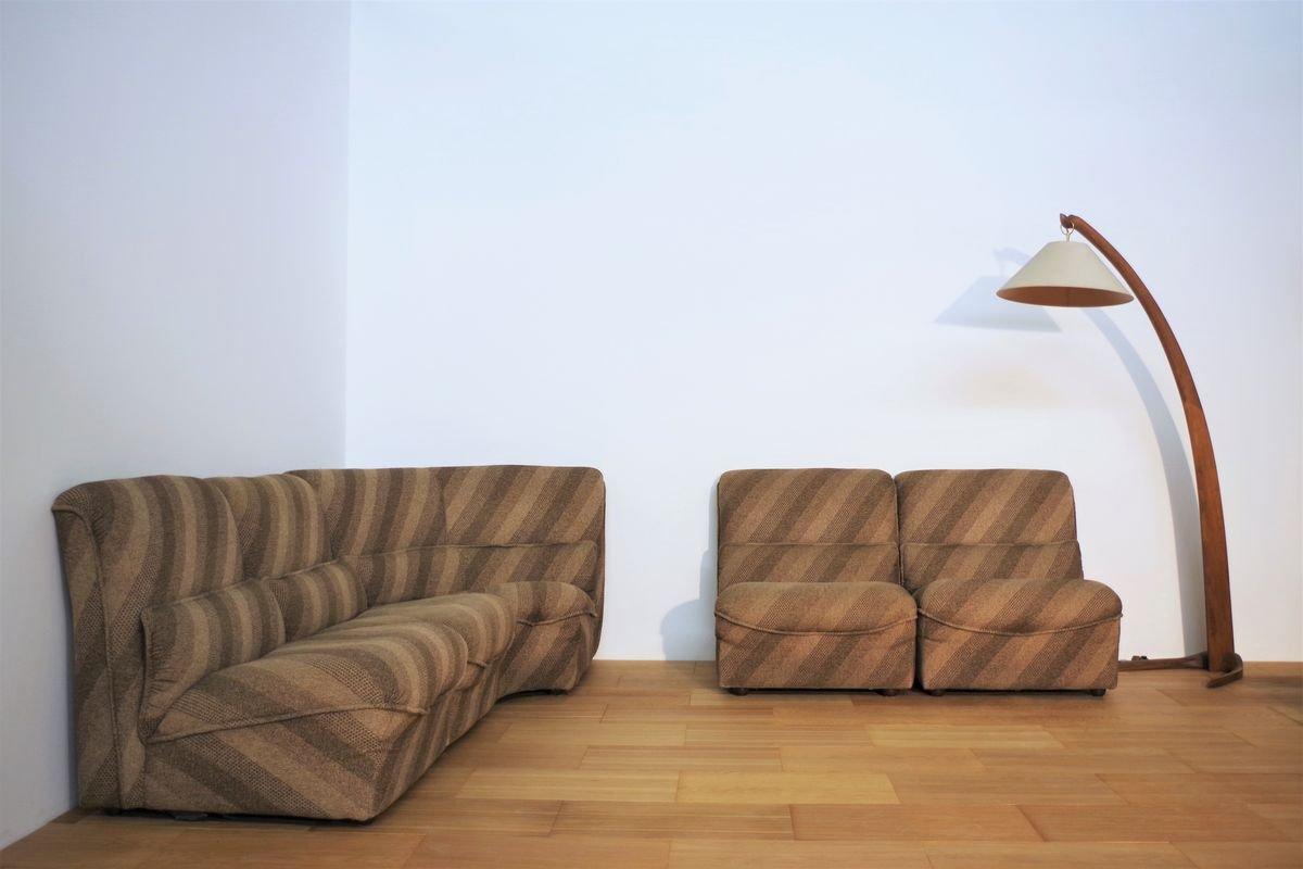 Mid-20th Century Set of 4 1950s Armchairs with Corner Element in Striped Fabric - Mid-Century El For Sale