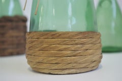 Set of 4 1950s Green Glass Decanters with Straw - Rustic Charm