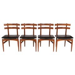 Set of 4 1950s Poul Hundevad Model 30 Teak and Italian Leather Dining Chairs