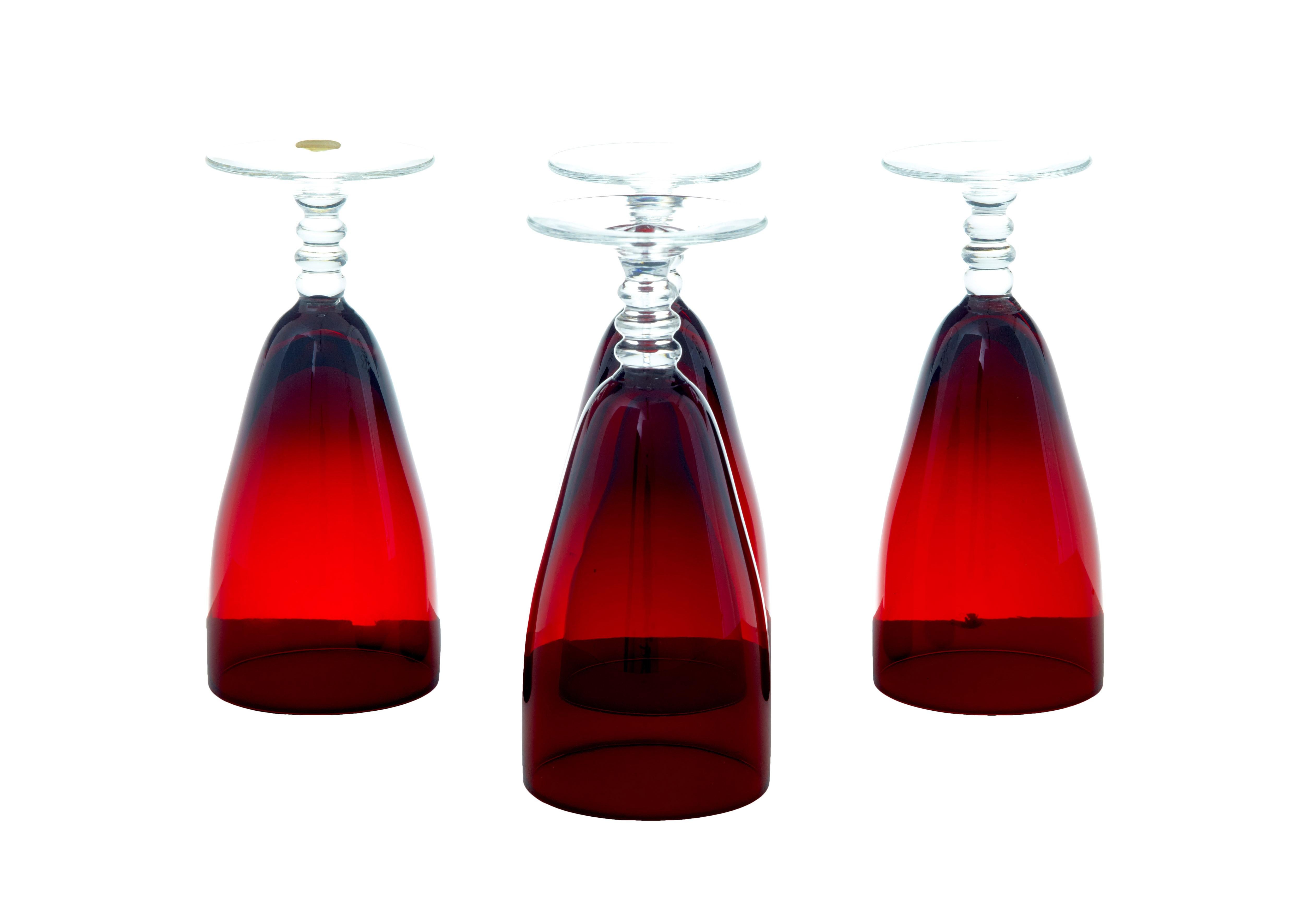 Swedish Set of 4 1950’s Scandinavian red wine glasses by Monica Bratt For Sale