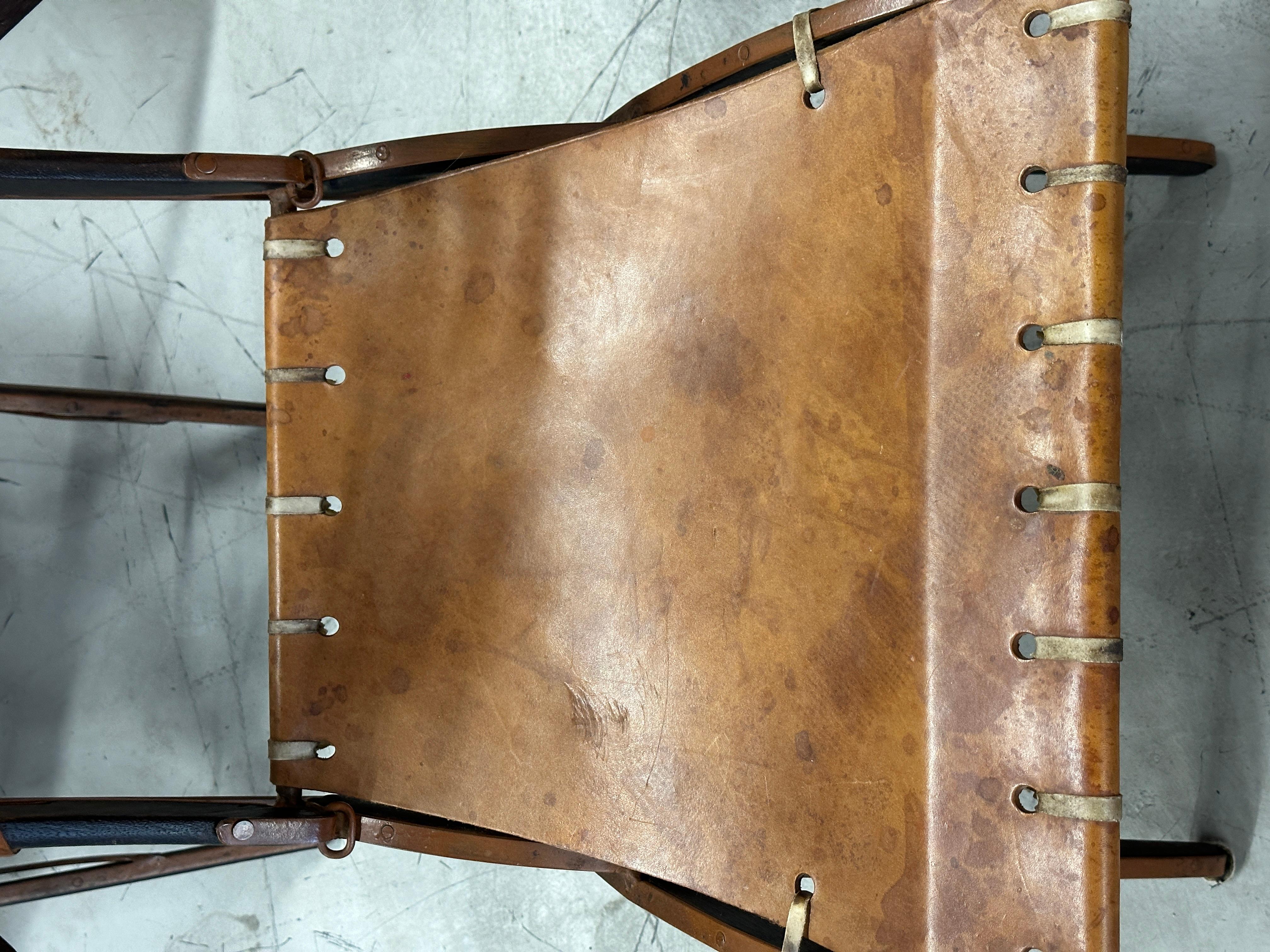 Set of 4 1960's Alberto Marconetti Leather, Iron and Wood Arm Chairs For Sale 11