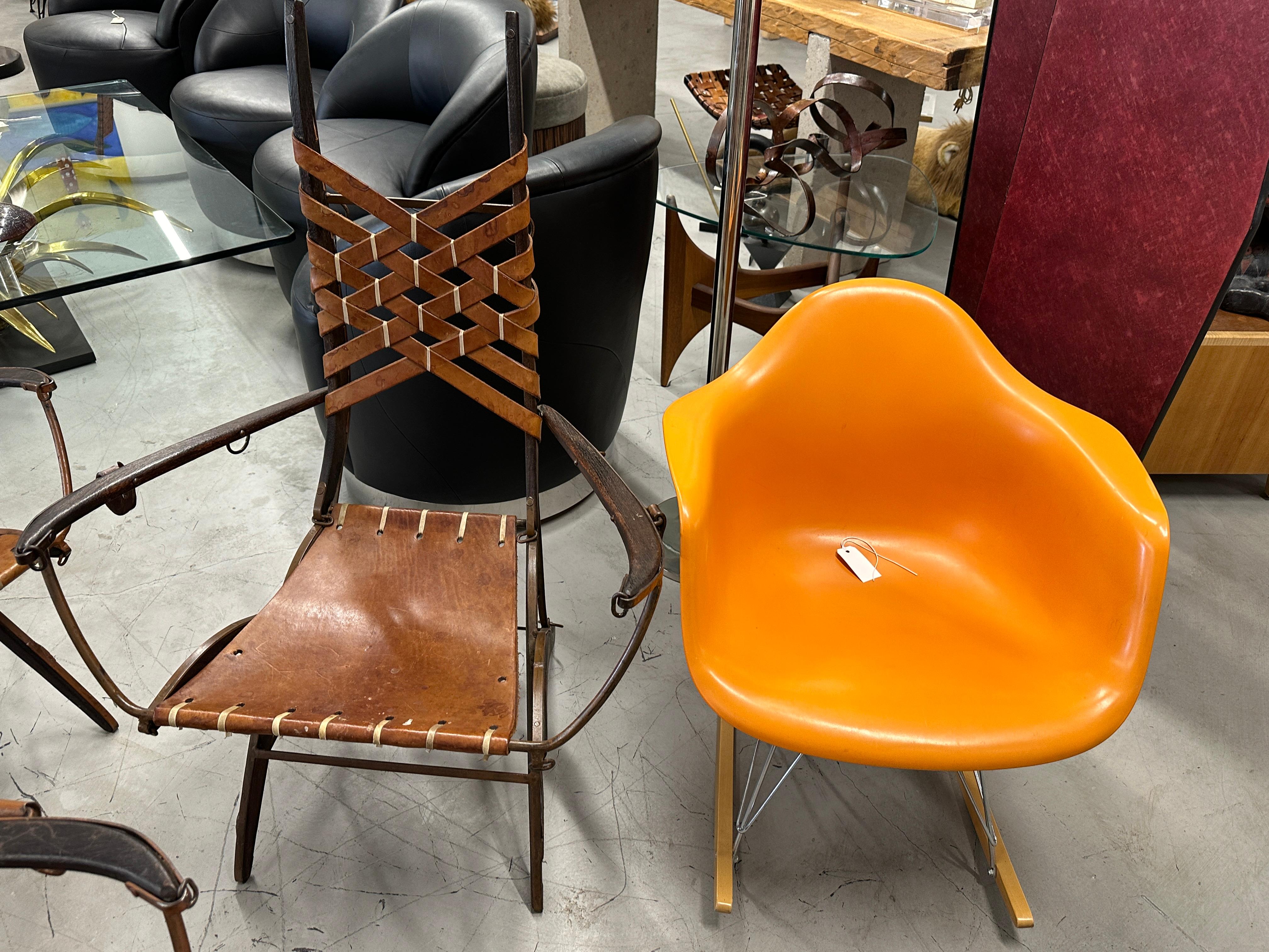 Set of 4 1960's Alberto Marconetti Leather, Iron and Wood Arm Chairs For Sale 12