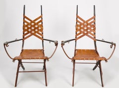 Set of 4 1960's Alberto Marconetti Leather, Iron and Wood Arm Chairs