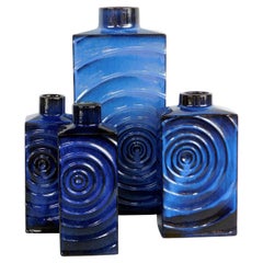 Vintage Set of 4 1960's Cari Zalloni for Steuler Keramik Blue-on-Black 'Zyklon' Vases