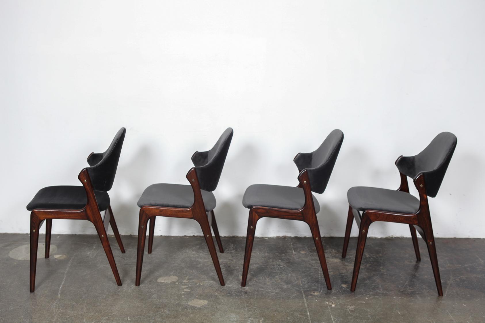 Mid-Century Modern Set of 4 1960s Danish Solid Rosewood Dining Chairs by Gern Mobelfabrik
