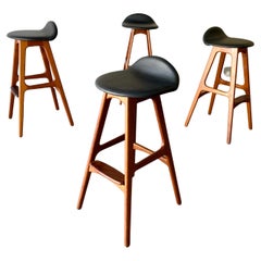 Set of 4 1960's Erik Buch Mid-Century Danish Modern Teak &Rosewood Barstools