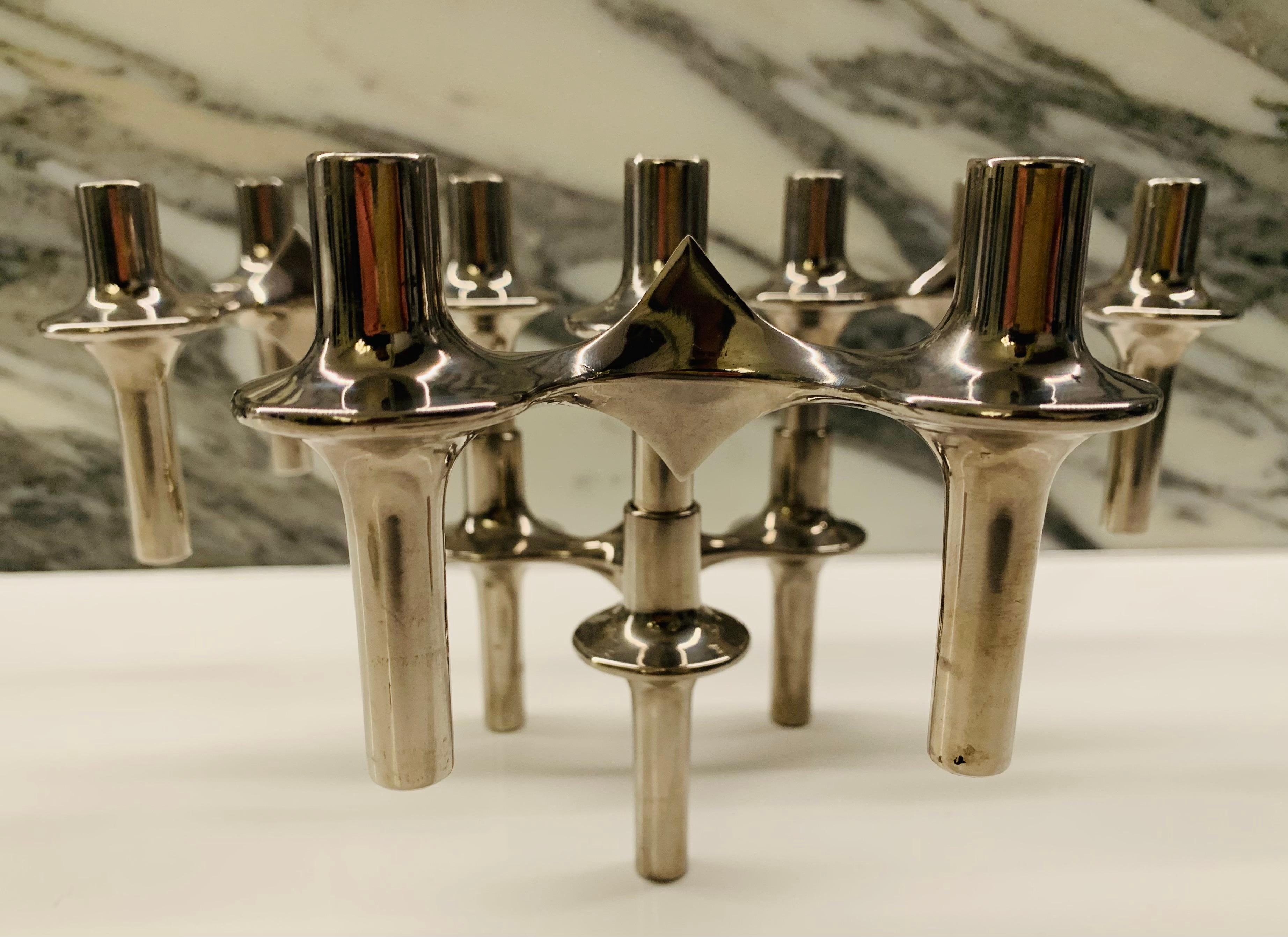 Set of 4 1960s German BMF Nagel Chrome Modular Candle Holders by Stoffi & Nagel 4