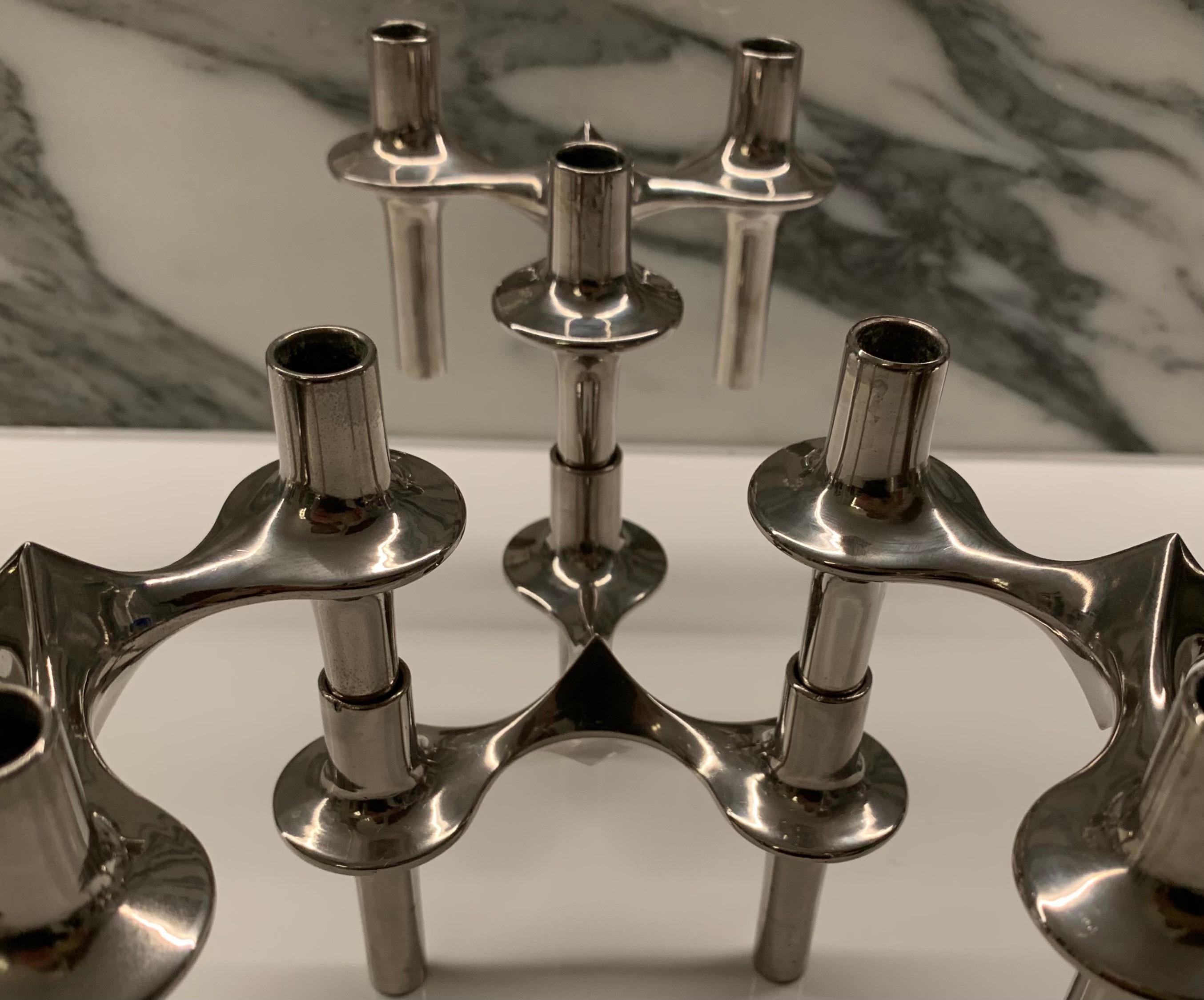 Set of 4 1960s German BMF Nagel Chrome Modular Candle Holders by Stoffi & Nagel 5