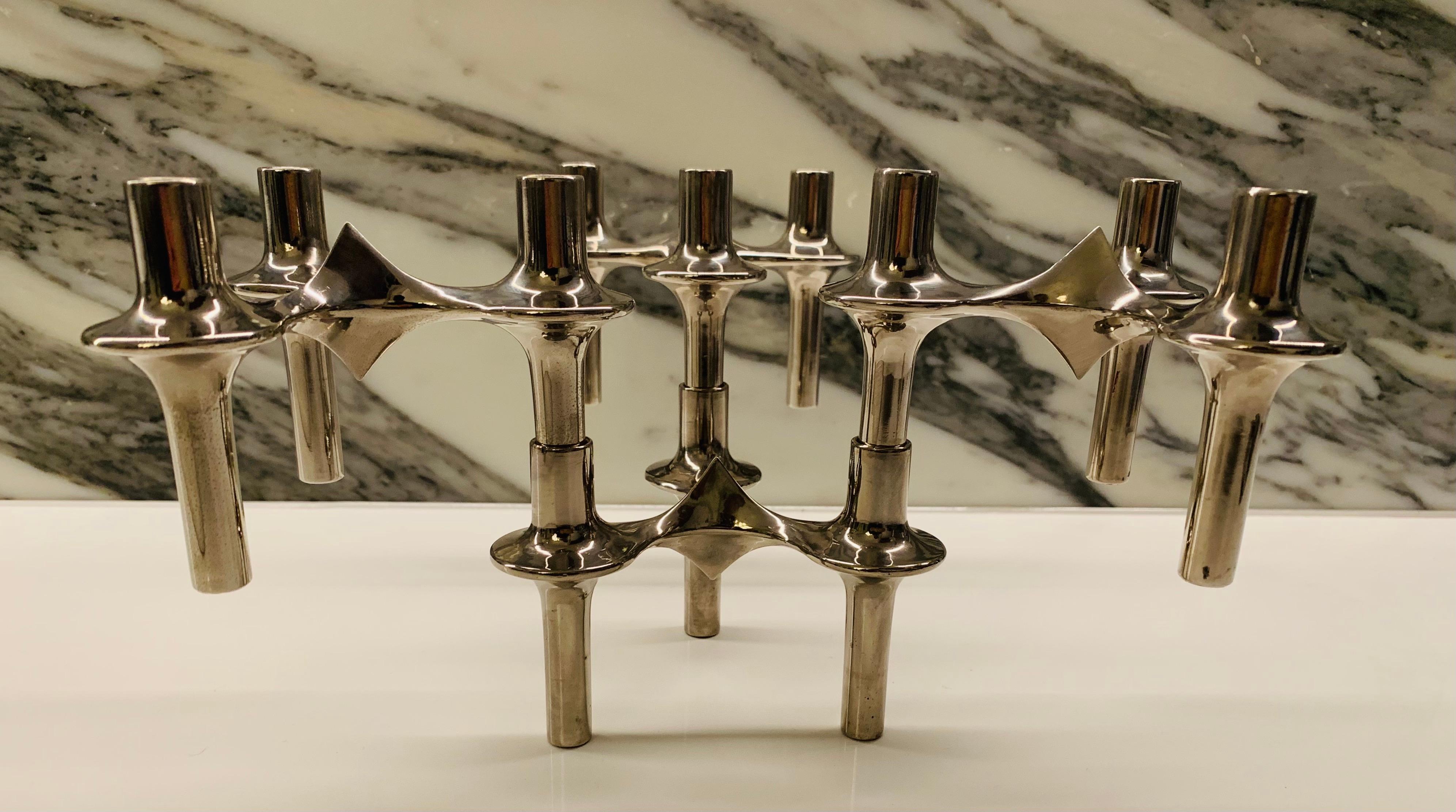 Set of 4 1960s German BMF Nagel Chrome Modular Candle Holders by Stoffi & Nagel 6