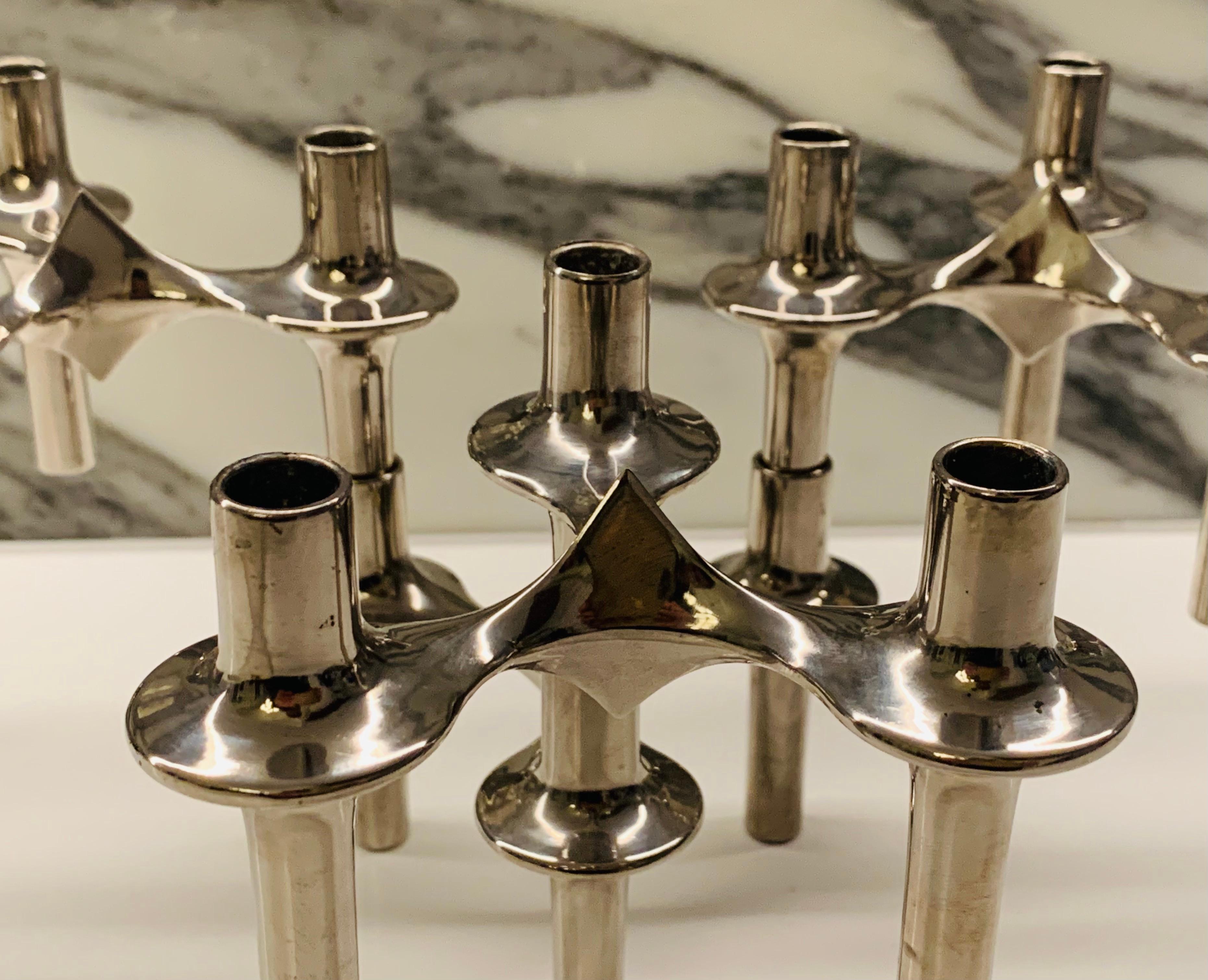 Set of 4 1960s German BMF Nagel Chrome Modular Candle Holders by Stoffi & Nagel 7