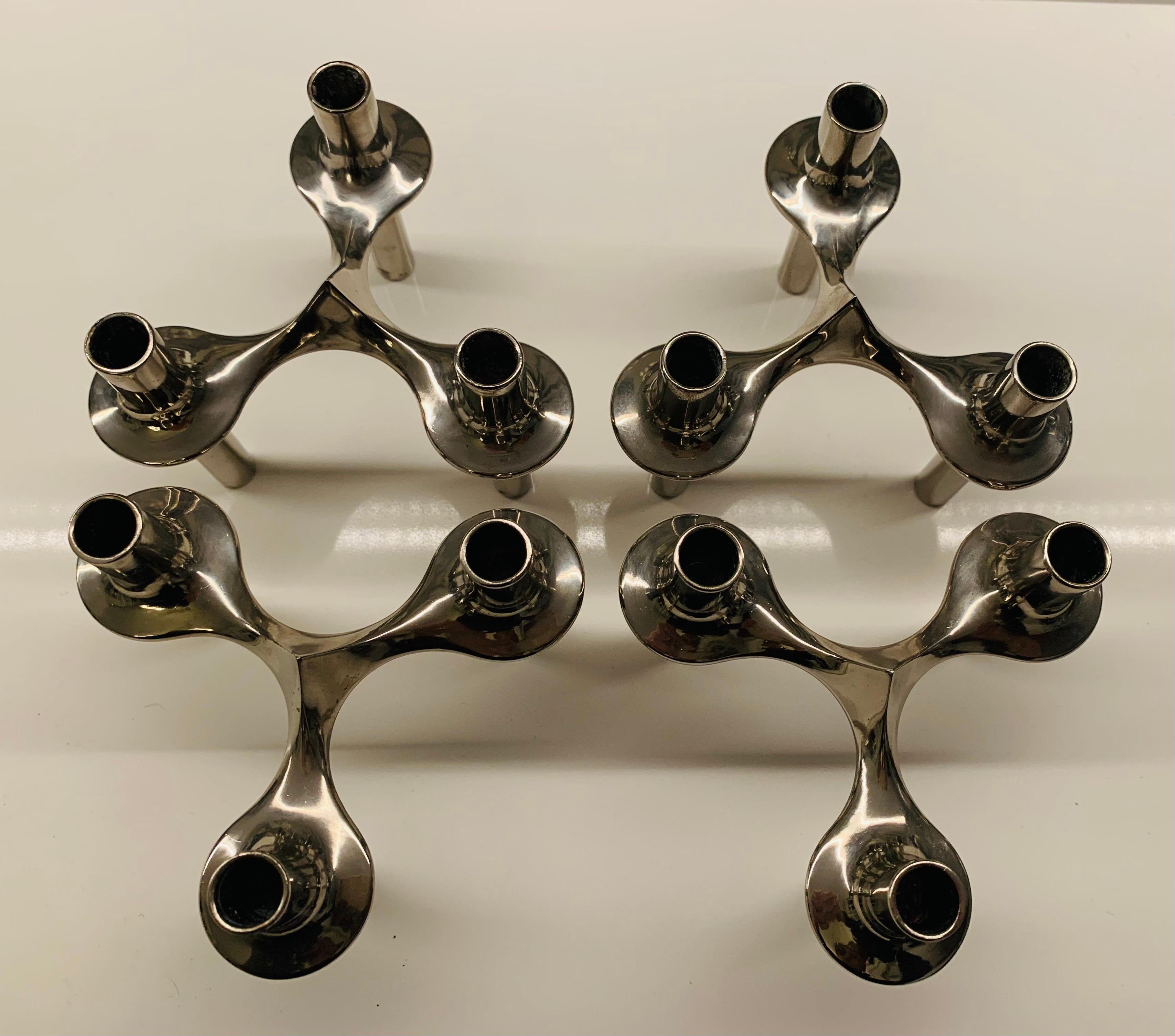 Mid-Century Modern Set of 4 1960s German BMF Nagel Chrome Modular Candle Holders by Stoffi & Nagel
