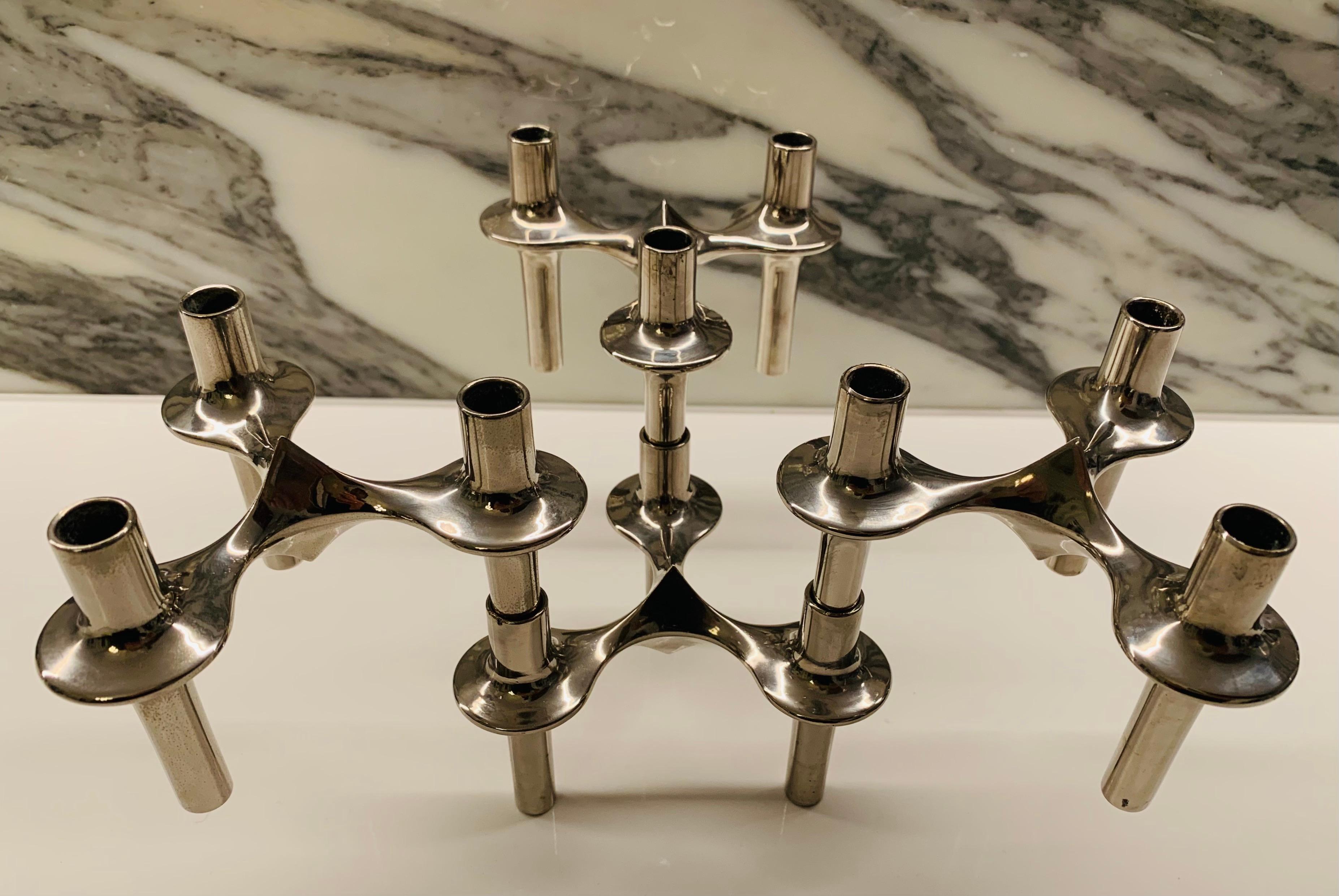 20th Century Set of 4 1960s German BMF Nagel Chrome Modular Candle Holders by Stoffi & Nagel