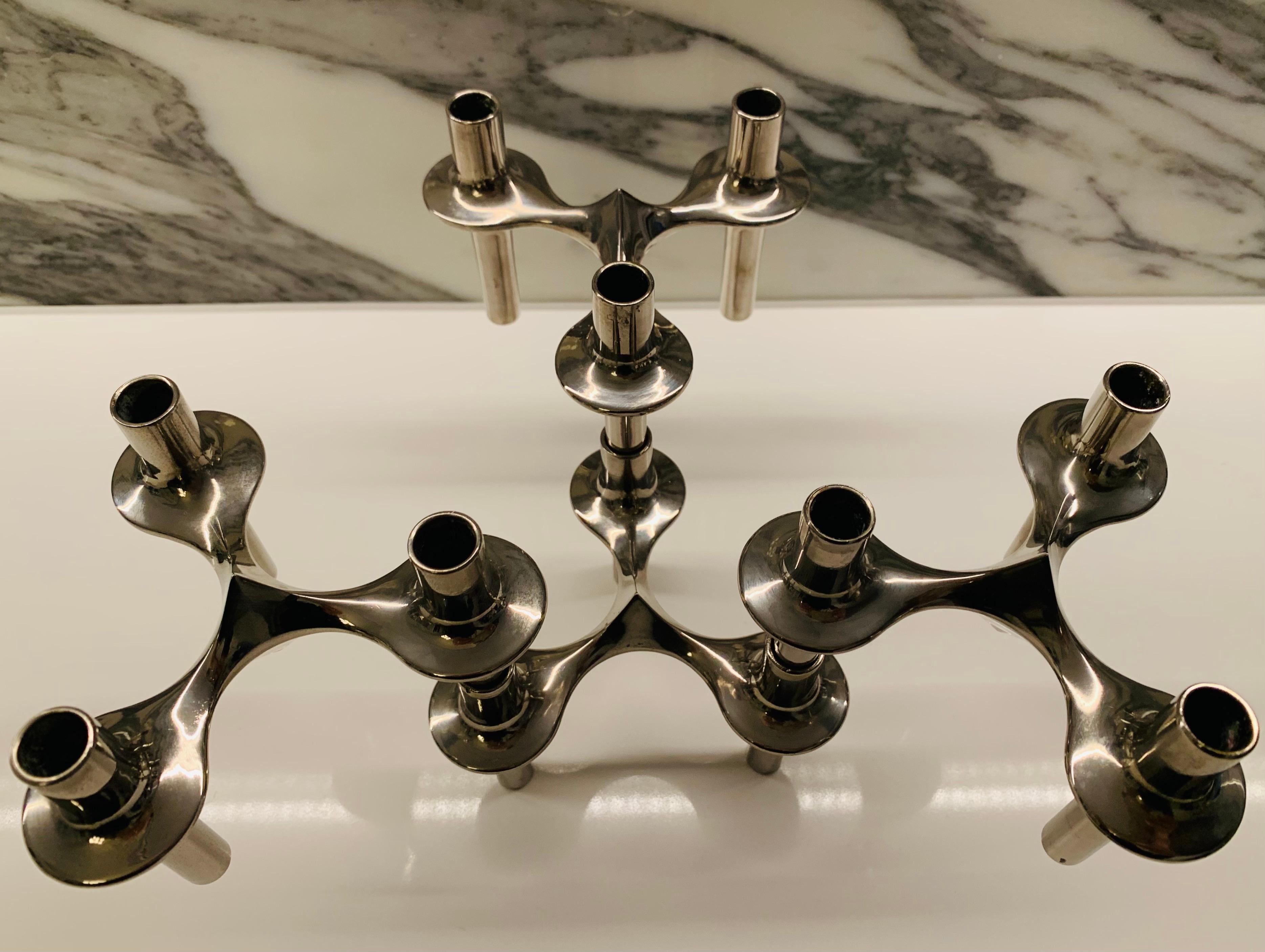 Metal Set of 4 1960s German BMF Nagel Chrome Modular Candle Holders by Stoffi & Nagel