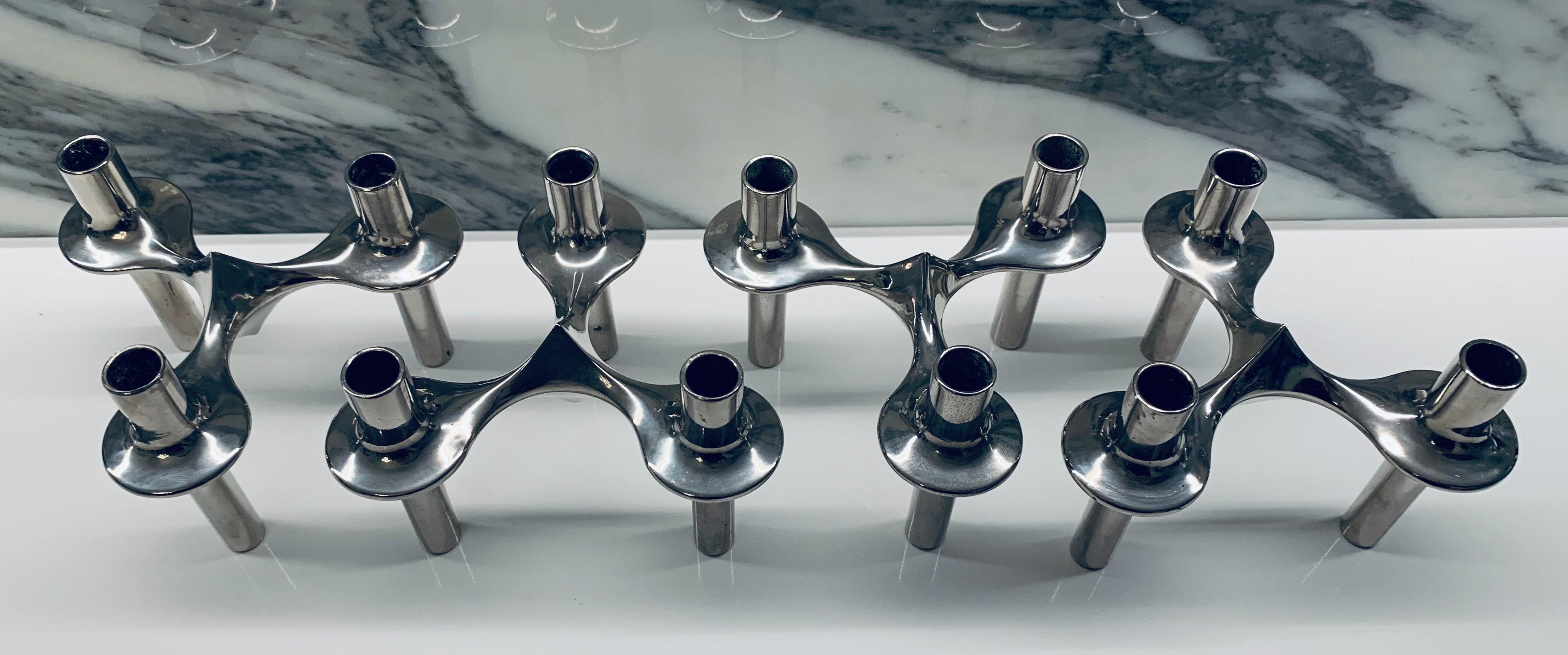 Set of 4 1960s German BMF Nagel Chrome Modular Candle Holders by Stoffi & Nagel 2