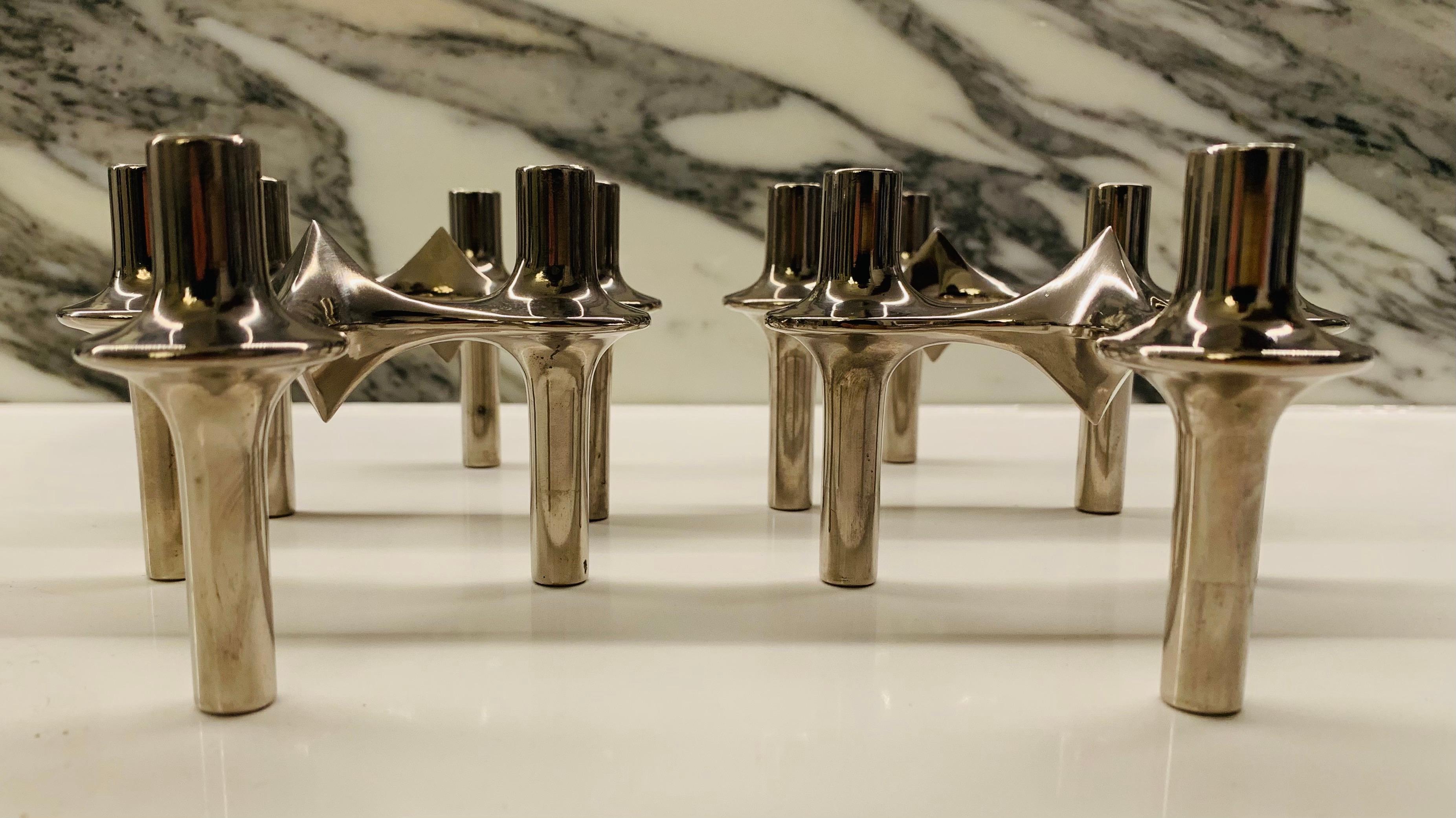 Set of 4 1960s German BMF Nagel Chrome Modular Candle Holders by Stoffi & Nagel 3