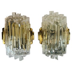 Set of 4 1960s Ice Crystal German Hillebrand Wall Lamps Mid Century 