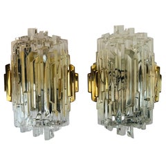 Set of 4 1960s Ice Crystal German Hillebrand Wall Lamps Mid Century